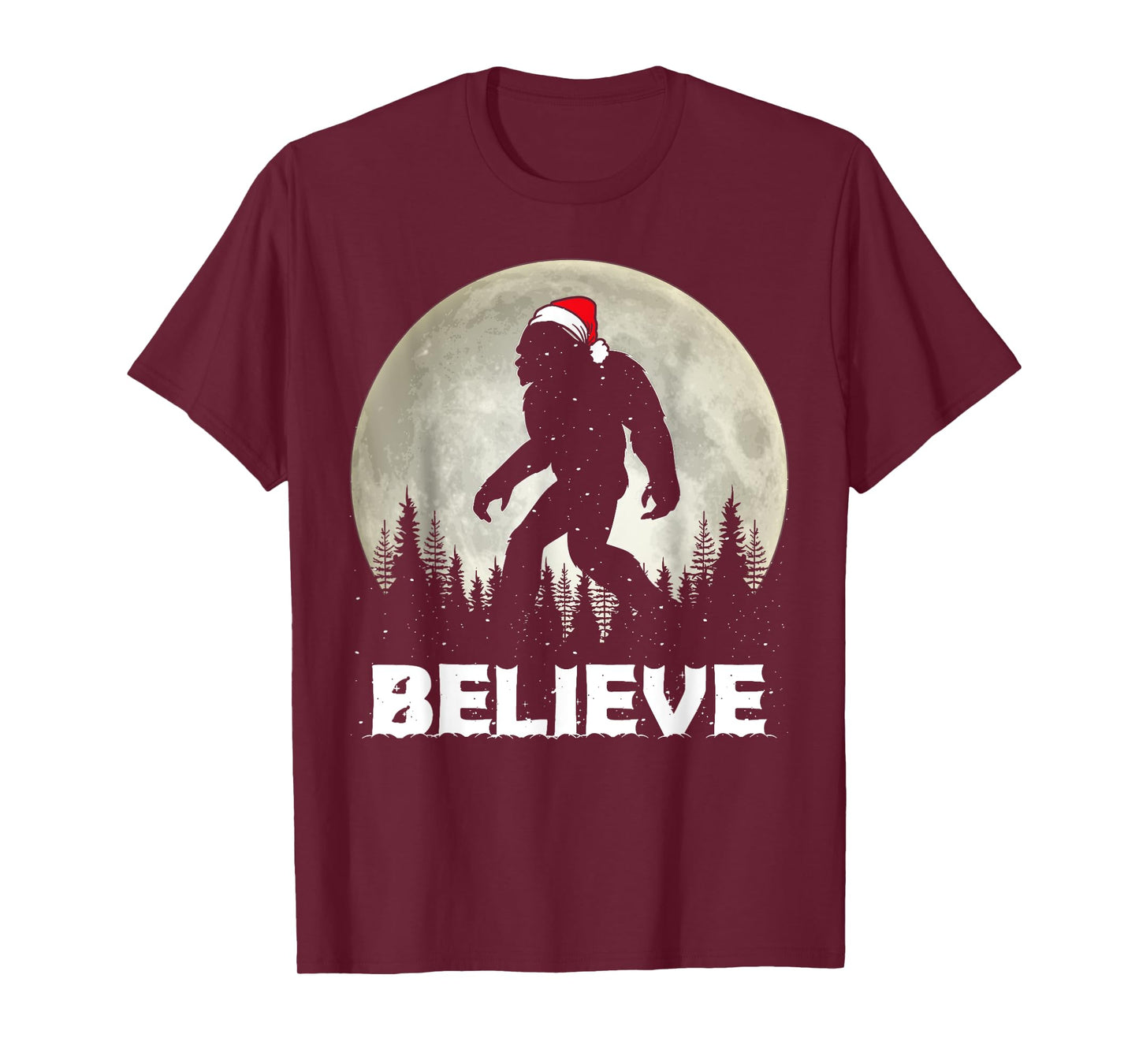 Santa Hat Bigfoot Believe Christmas Lights Rock Sasquatch T-Shirt