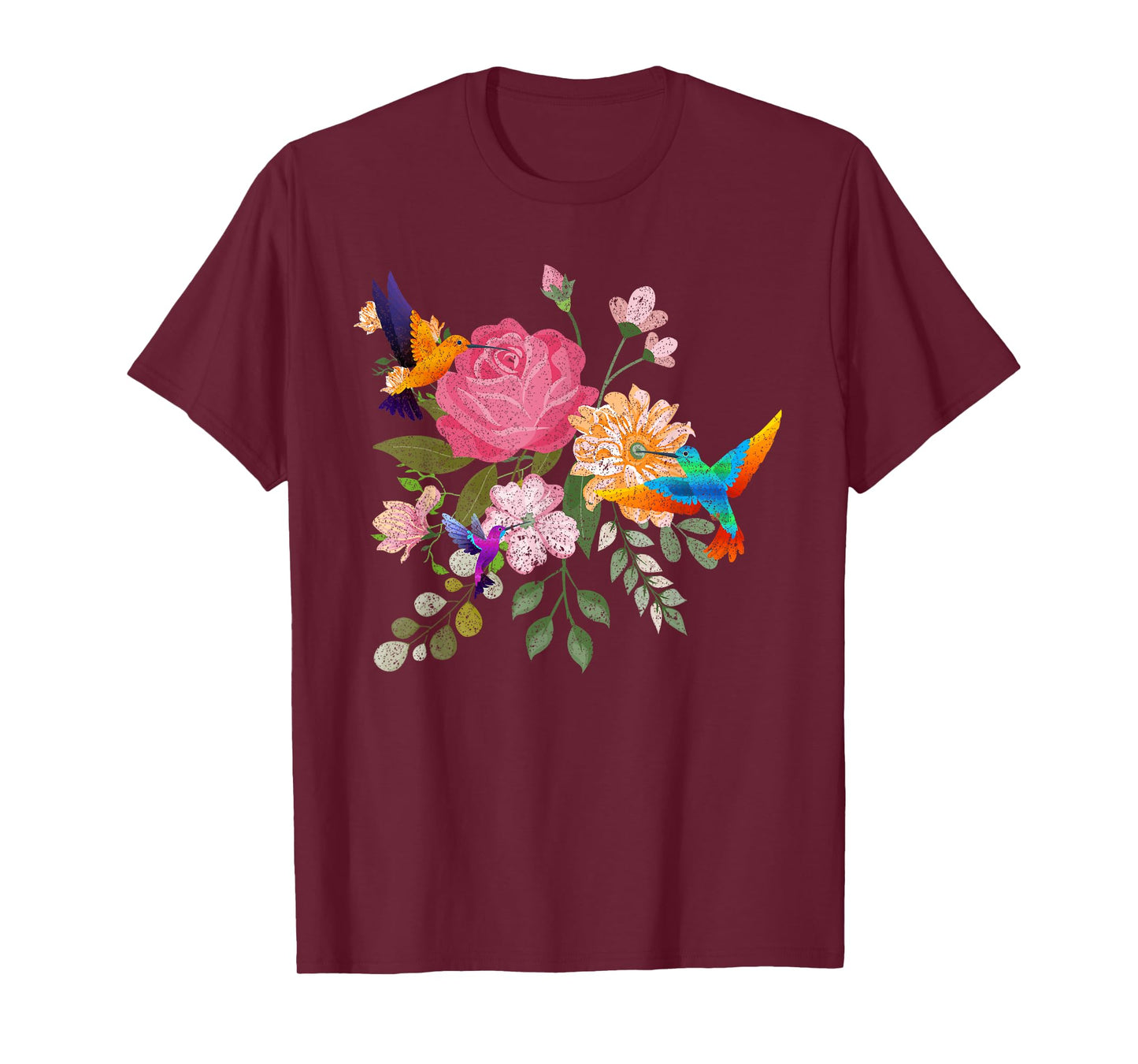 Vintage Bird Animal Lover Nature Roses Flowers Hummingbird T-Shirt