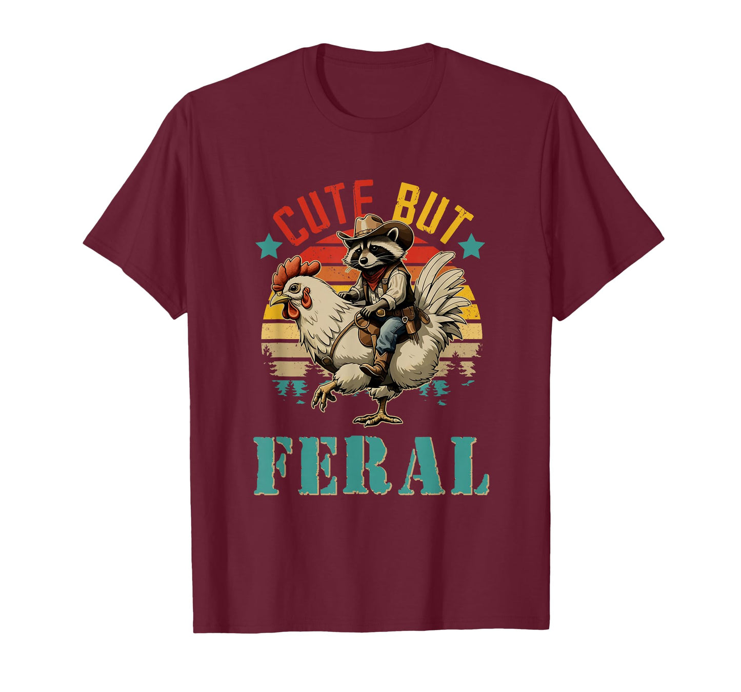 Vintage Cute But Feral Funny Raccoon Riding Chicken Farmer T-Shirt