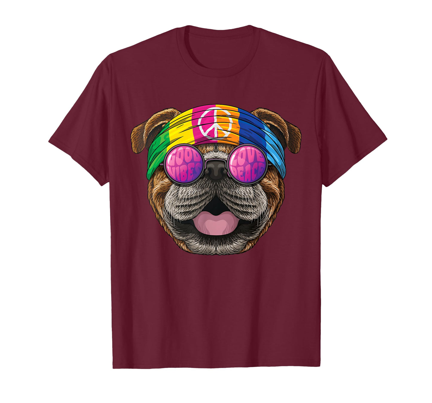 Hippie Bulldog Love Peace Sign 70s Hippie T-Shirt