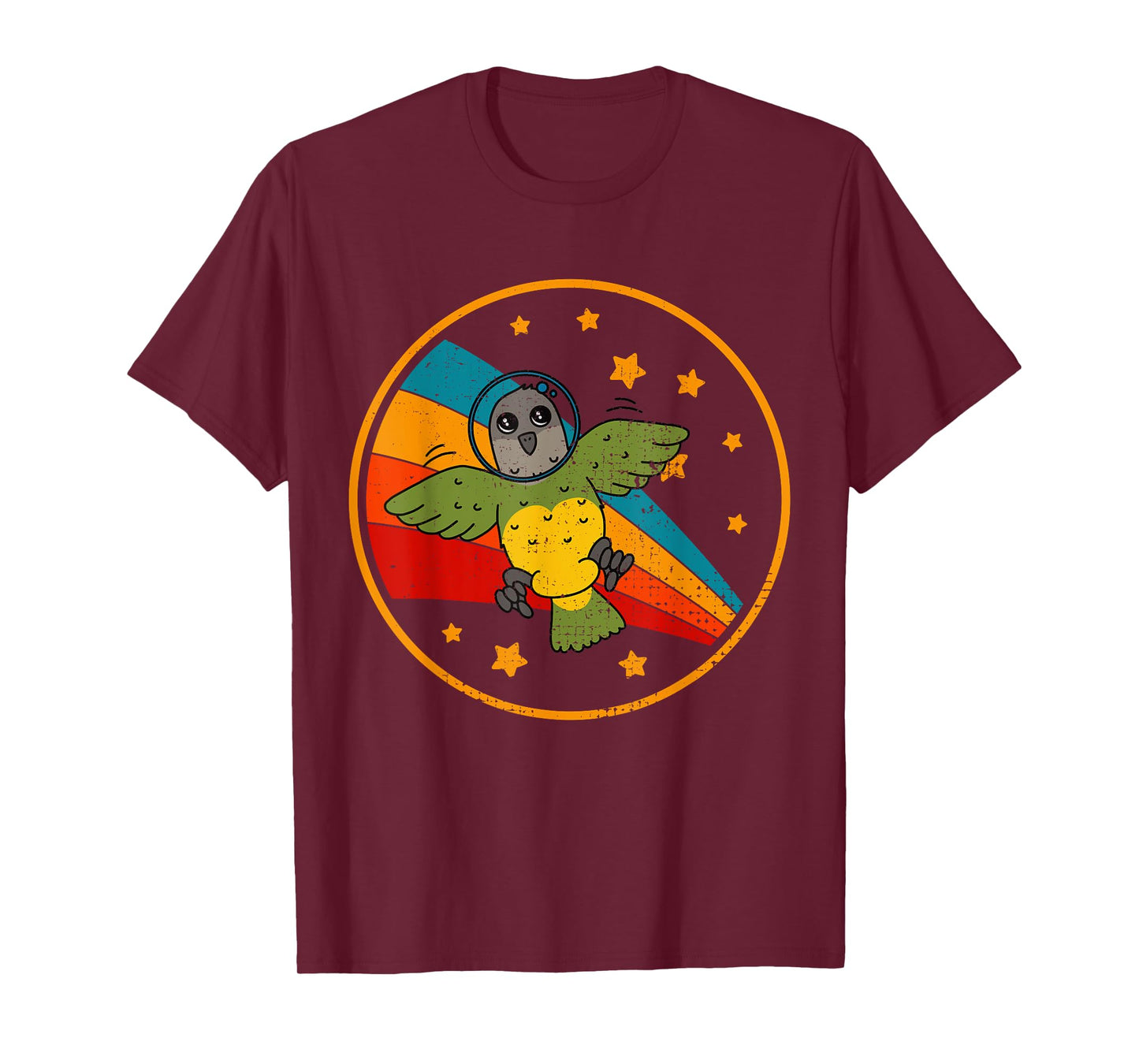 Cute Vintage Senegal Parrot Retro White Parrot In Space T-Shirt