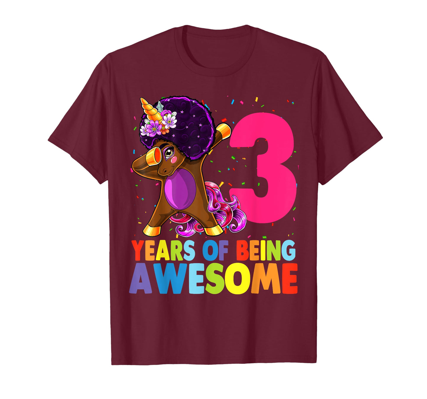 3rd Birthday Dabbing Unicorn Afro Party Gift 3 Years Old T-Shirt