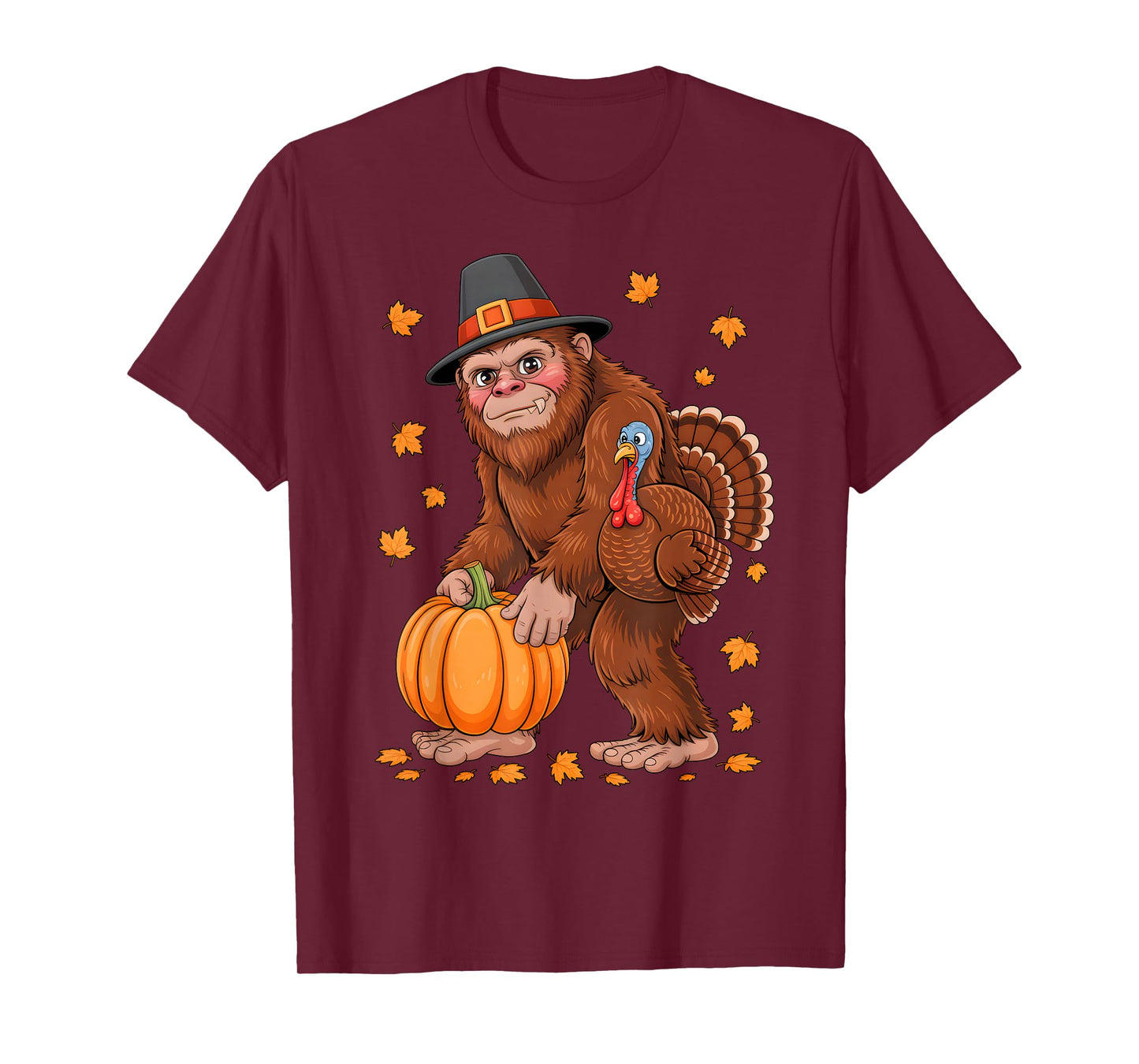 Bigfoot Pilgrim Turkey Pumpkin Thanksgiving Day Boys Men T-Shirt