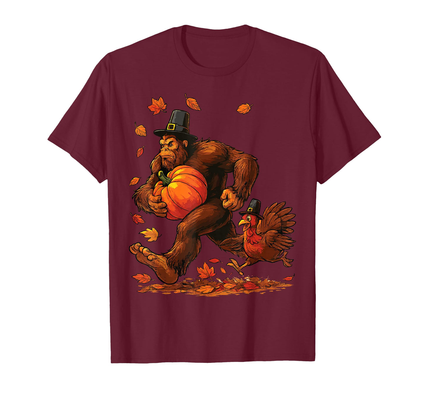Funny Bigfoot Pilgrim Turkey Pumpkin Thanksgiving Shirt T-Shirt