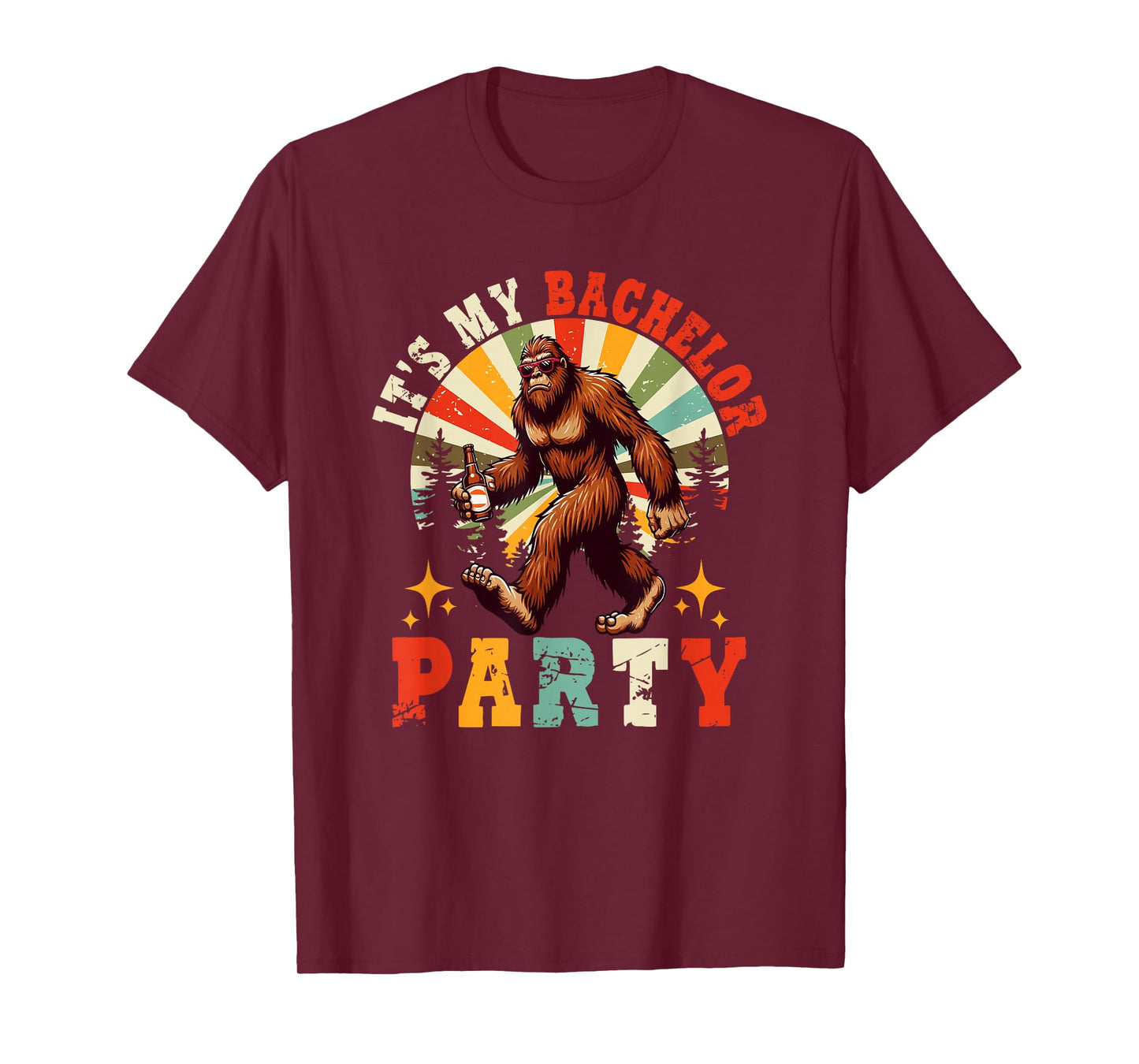 Vintage Retro It's My Bachelor Funny Party Beer Bigfoot T-Shirt
