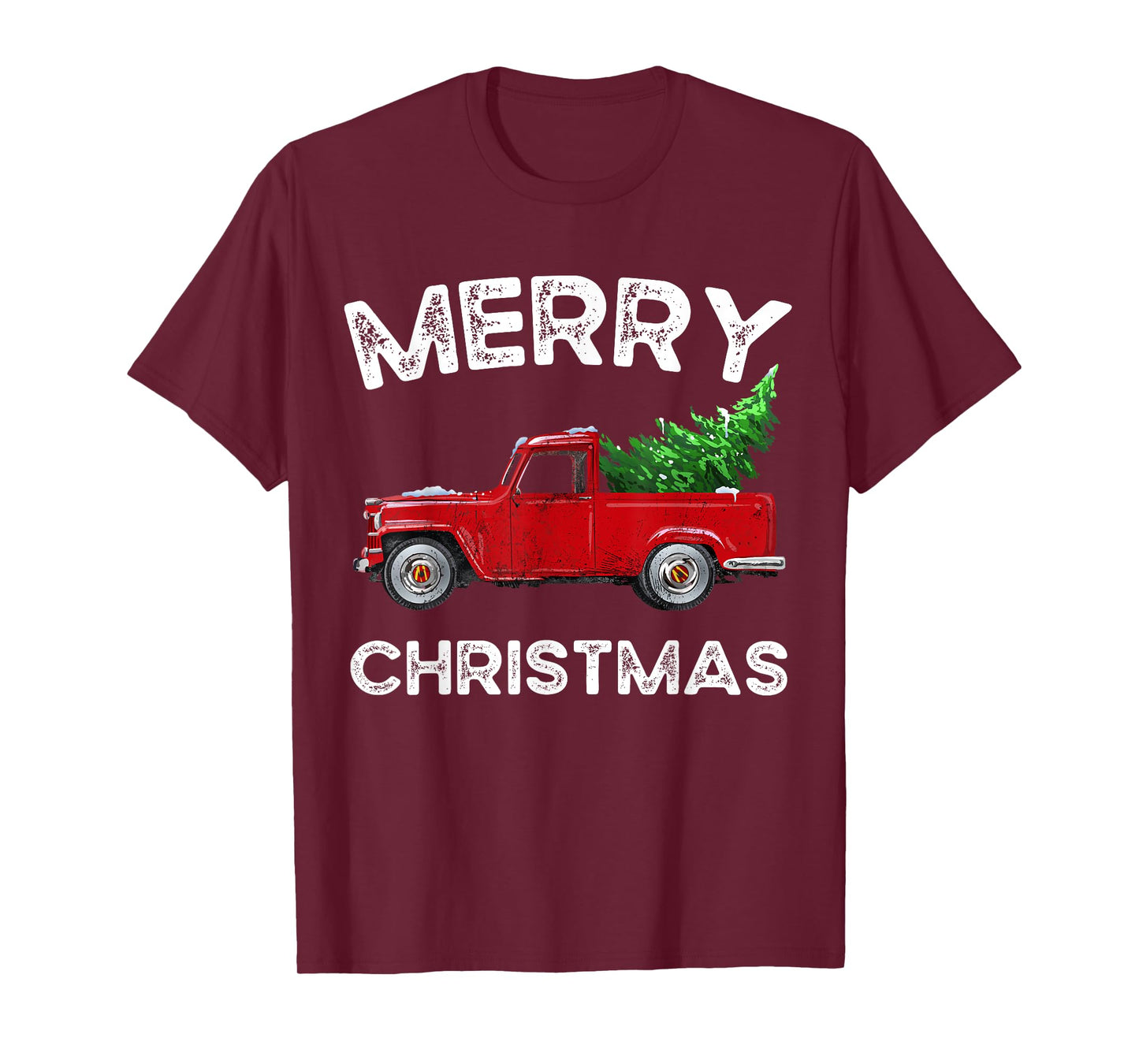 Red Vintage Wagon Tree Vacation Gift Red Truck Christmas T-Shirt