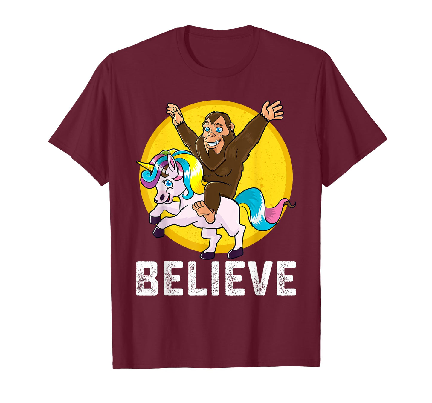 BigFoot Riding Unicorn Believe Sasquatch Men Women Kids T-Shirt