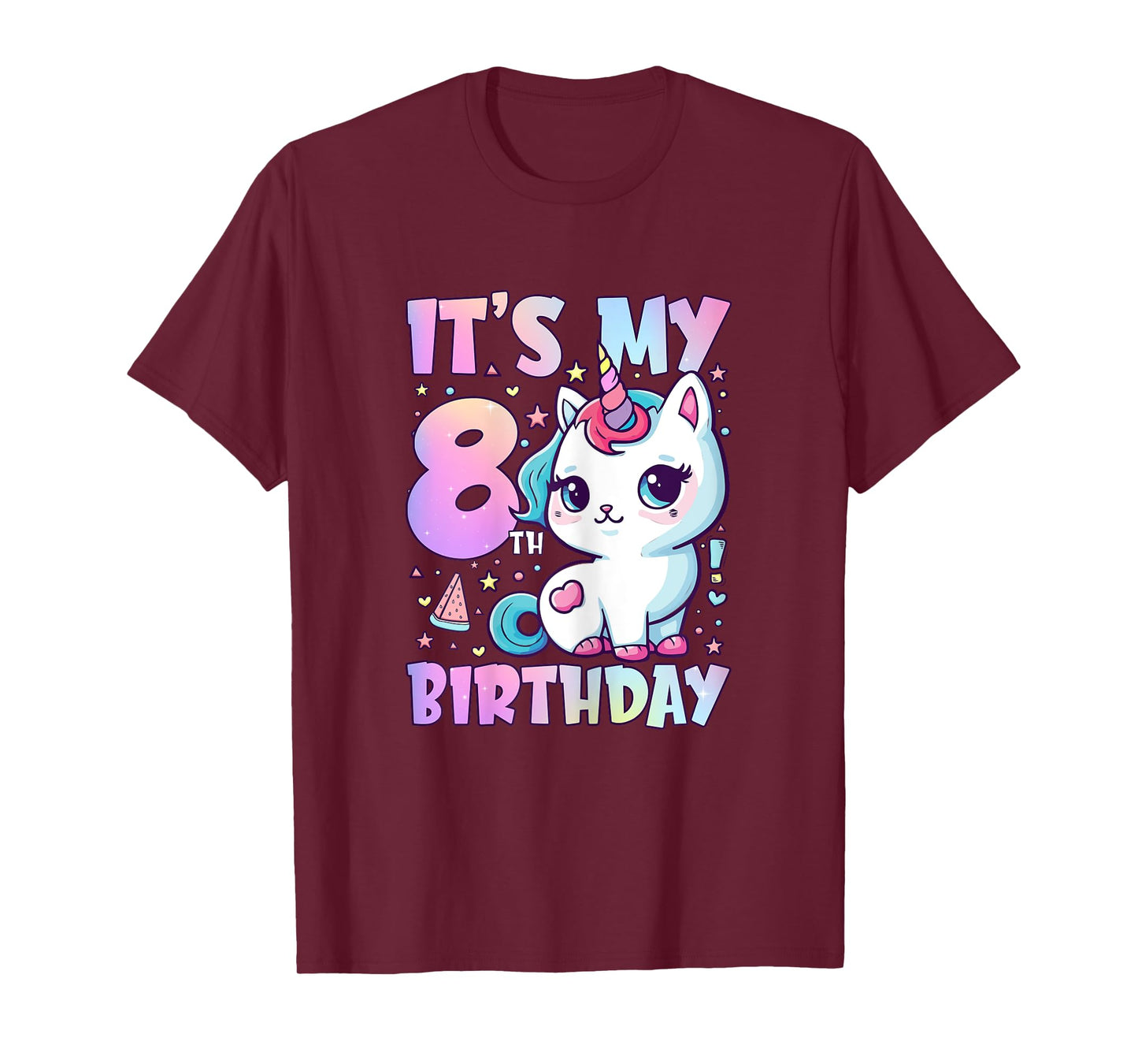 8th Birthday Shirt For Girls 8 Year Old Cat Unicorn Birthday T-Shirt