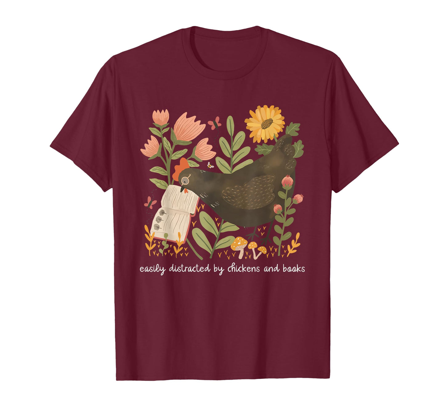 Easily Distracted By Chickens And Books Chicken Book Lover T-Shirt