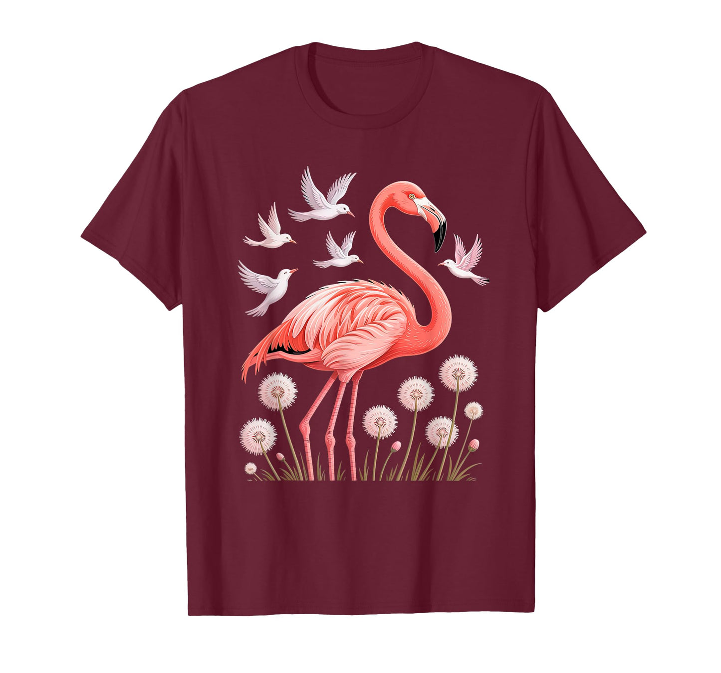 Flamingo with Sunset Colors and Flowers in Nature Scene T-Shirt