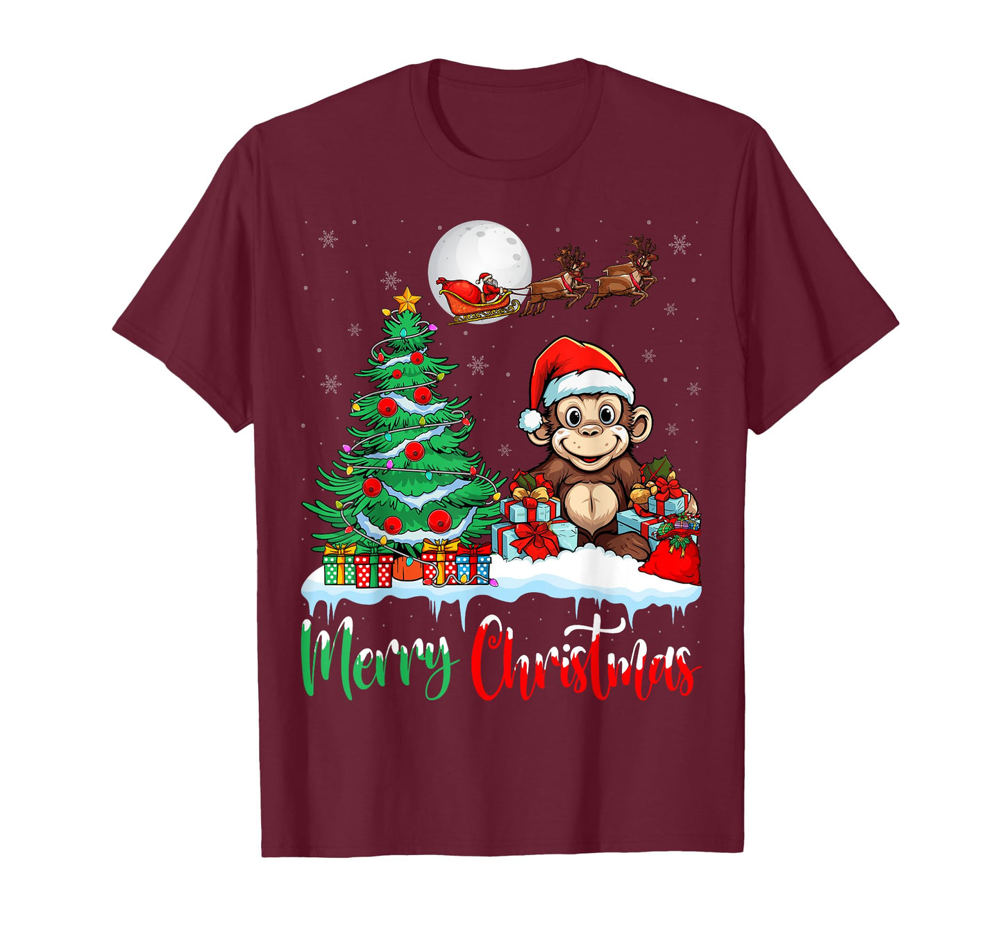 Monkey Santa Hat Xmas Lights Merry Christmas Monkey T-Shirt