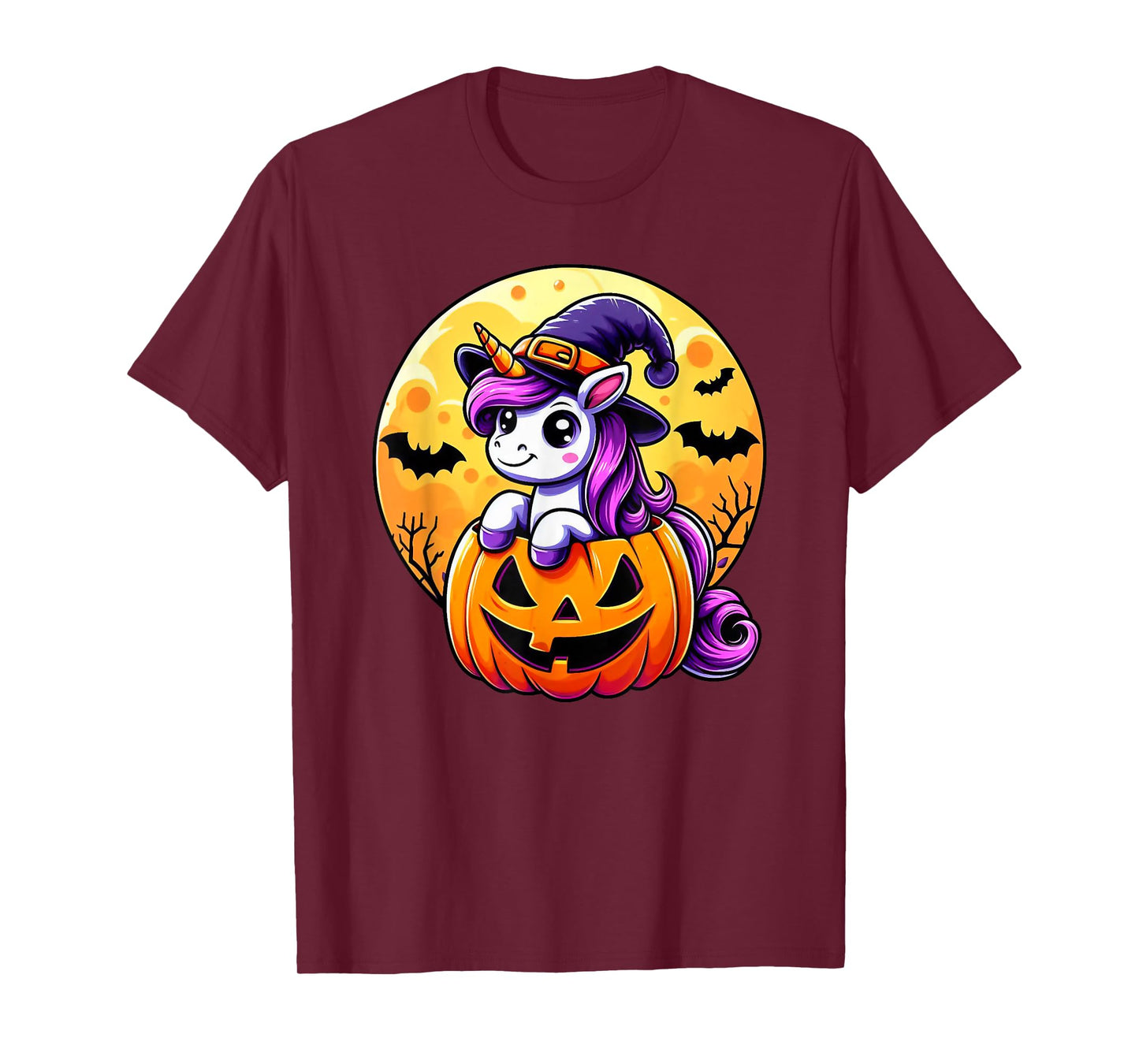 Halloween Cute Unicorn Witch Hat Pumpkin Funny For Kid Girl T-Shirt