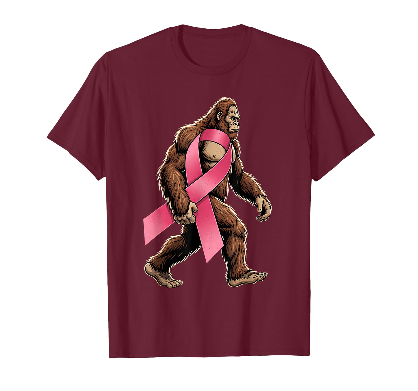 Bigfoot Sasquatch Breast Cancer Pink Ribbon Support Men Boy T-Shirt