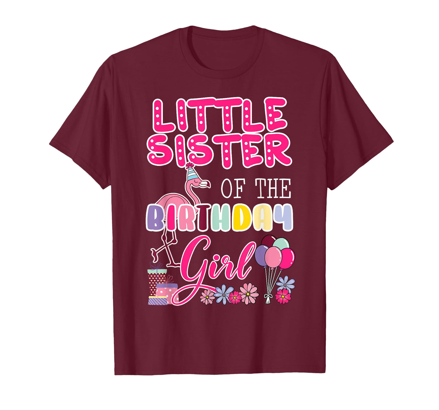 Little Sister Of The Birthday Girl Flamingo Theme Party T-Shirt
