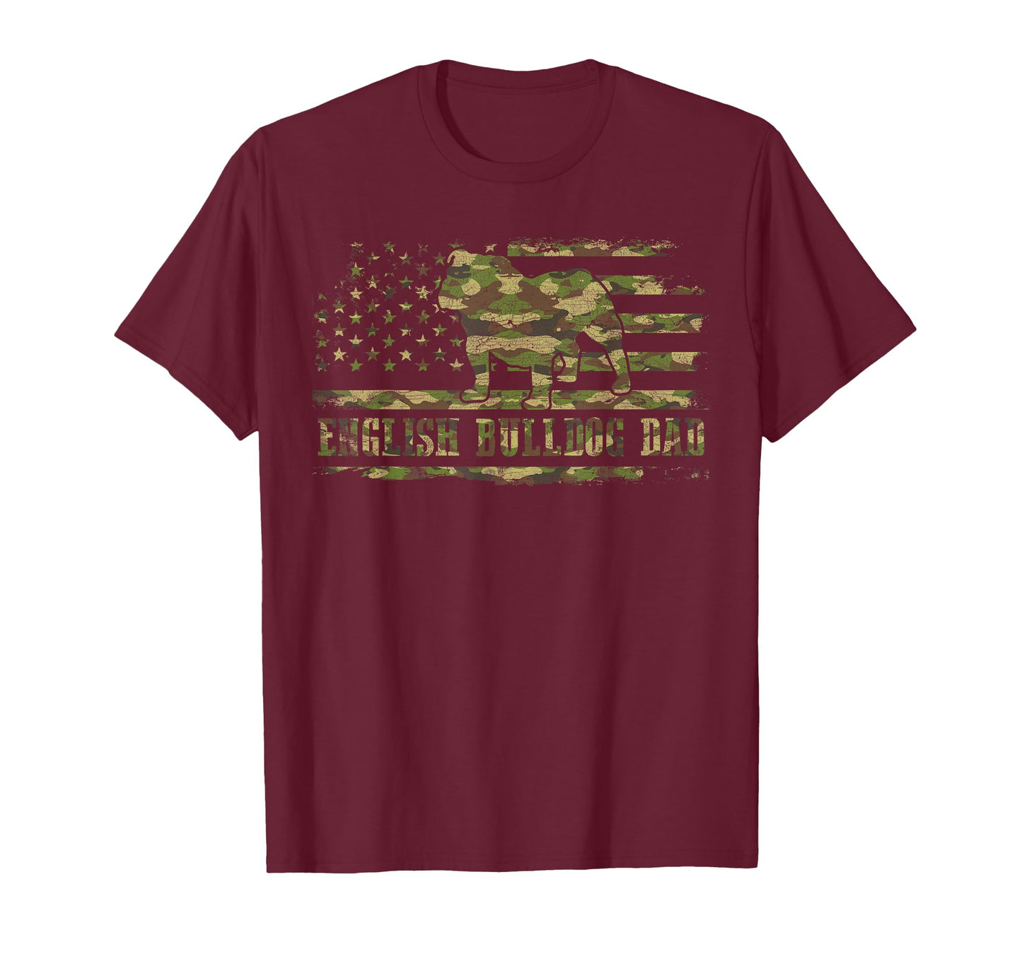 English BullDog Dad Camouflage American Flag Patriotic Dog T-Shirt for Men