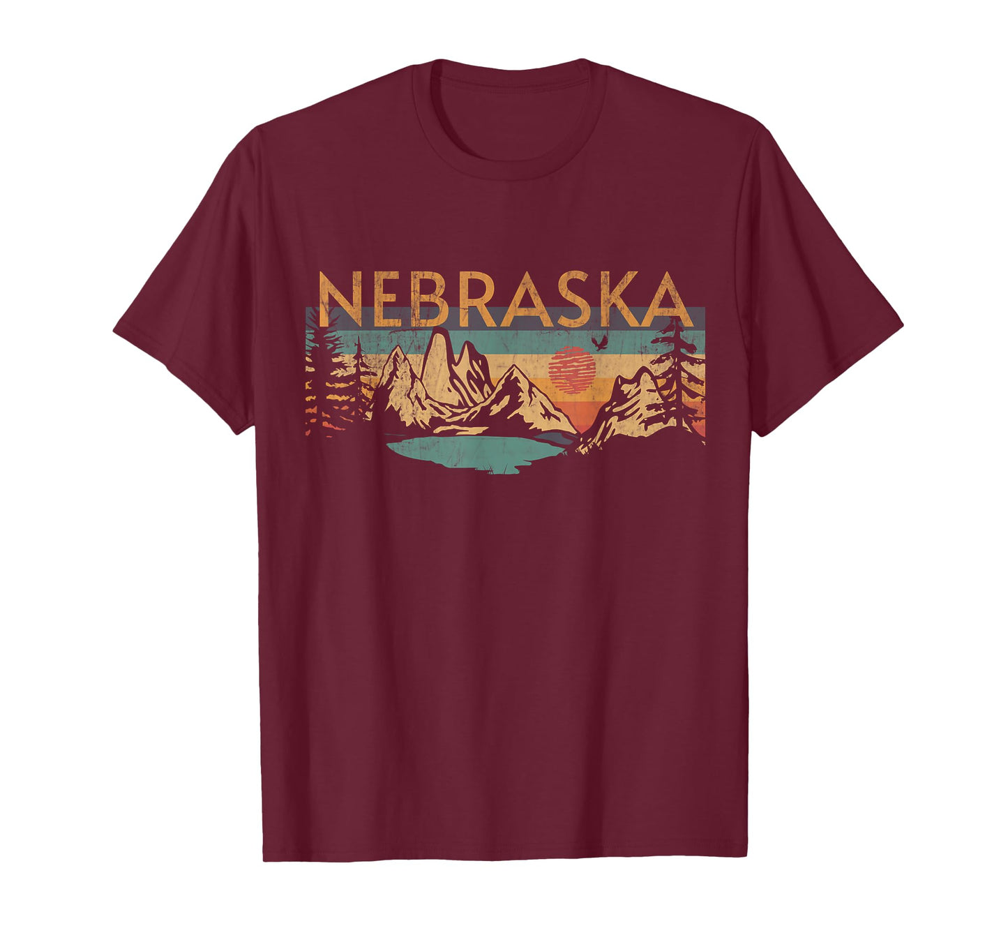 Nebraska USA Outdoor Vintage Nebraska T-Shirt Grey Retro Sunset Crew Neck Classic Fit Short Sleeve Unisex-Adults Small