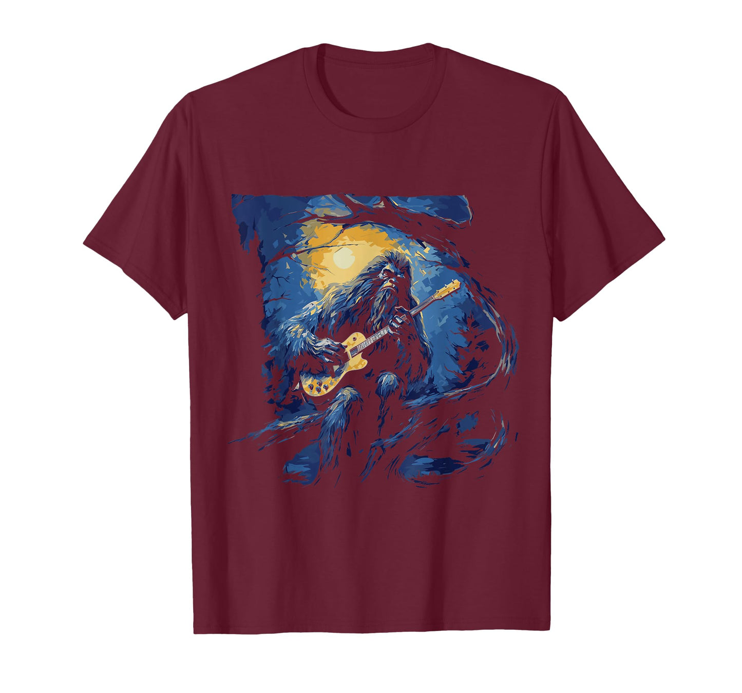 Bigfoot Playing a Guitar Starry Night Funny Sasquatch Rocker T-Shirt