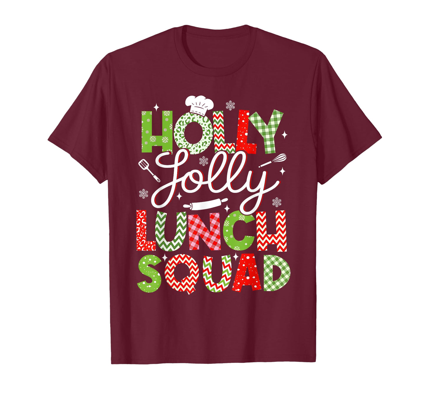 Holly Retro Jolly Lunch Squad Cafeteria Lunch Lady Christmas T-Shirt