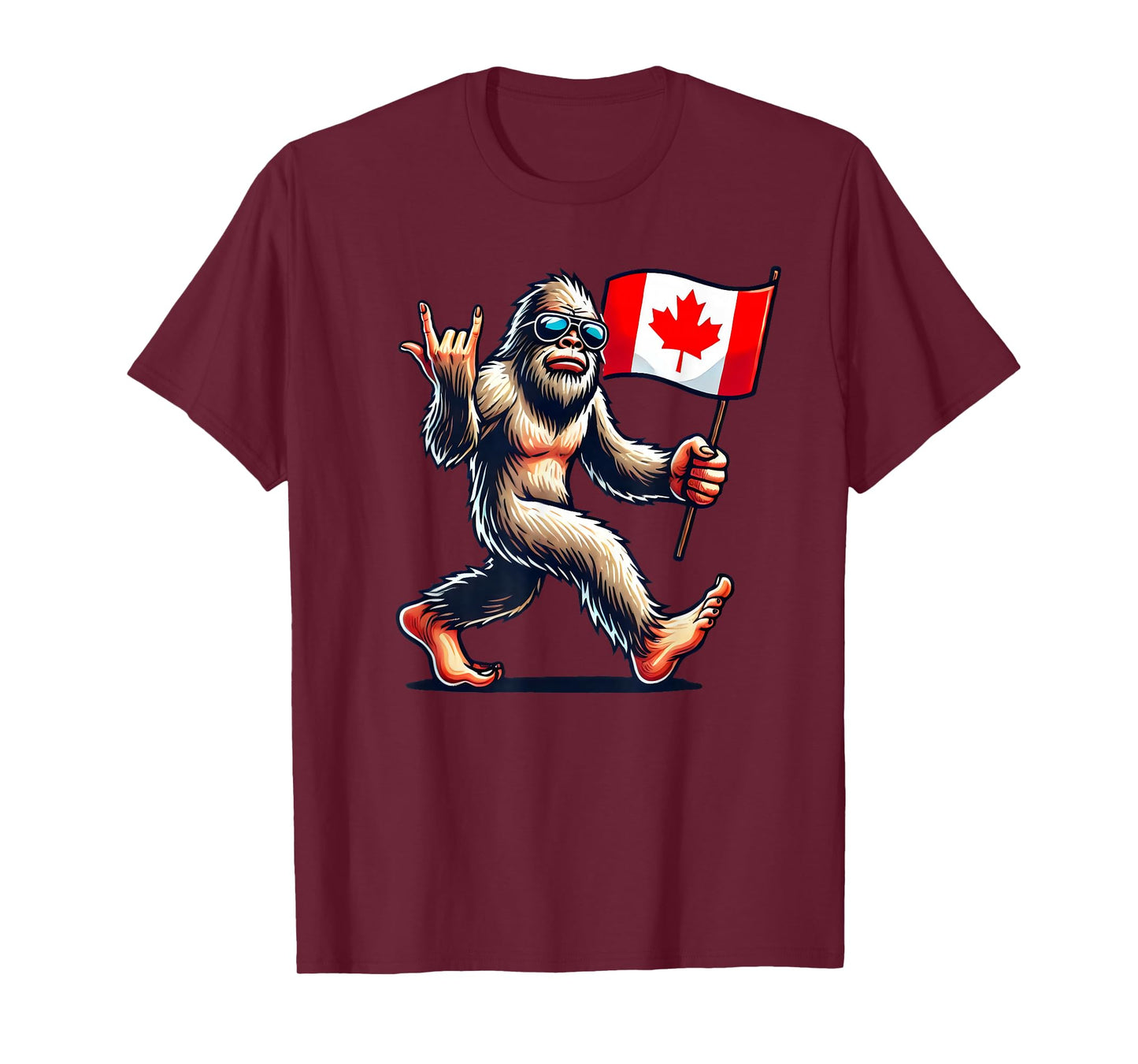 Funny Canadian BigFoot, Rock'N Roll Canada Day, Maple Flag T-Shirt