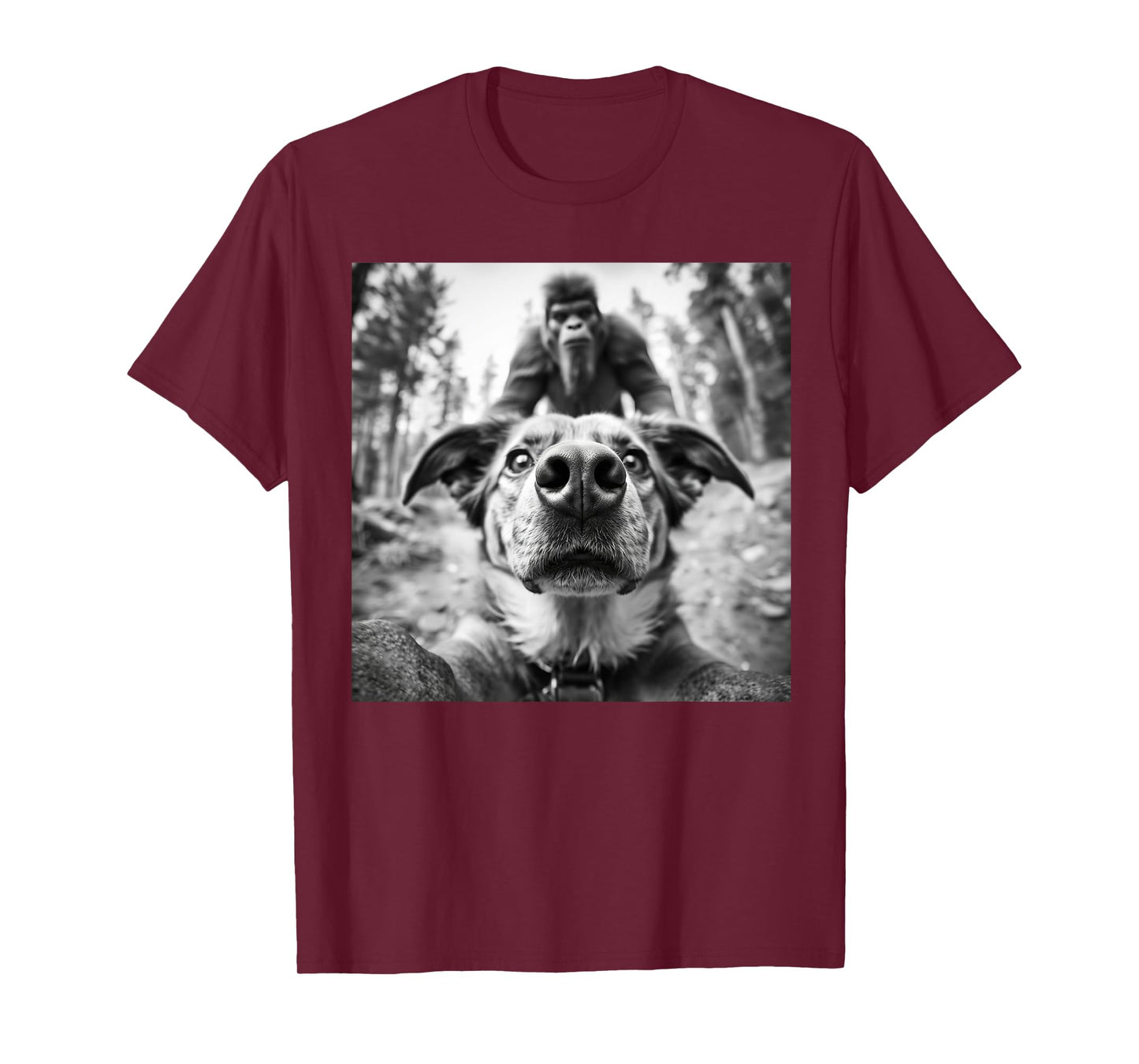 Funny Dog Selfie With Bigfoot, Dog-Sasquatch Novelty Graphic T-Shirt