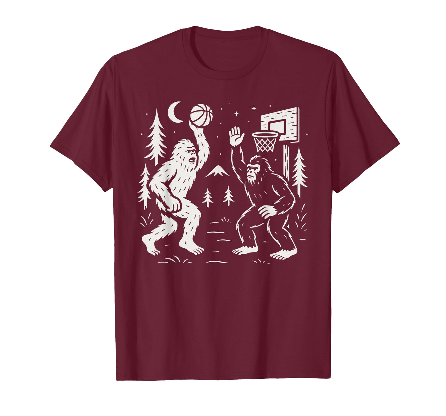 Funny Bigfoot and Yeti Playing Basketball in The Forest T-Shirt