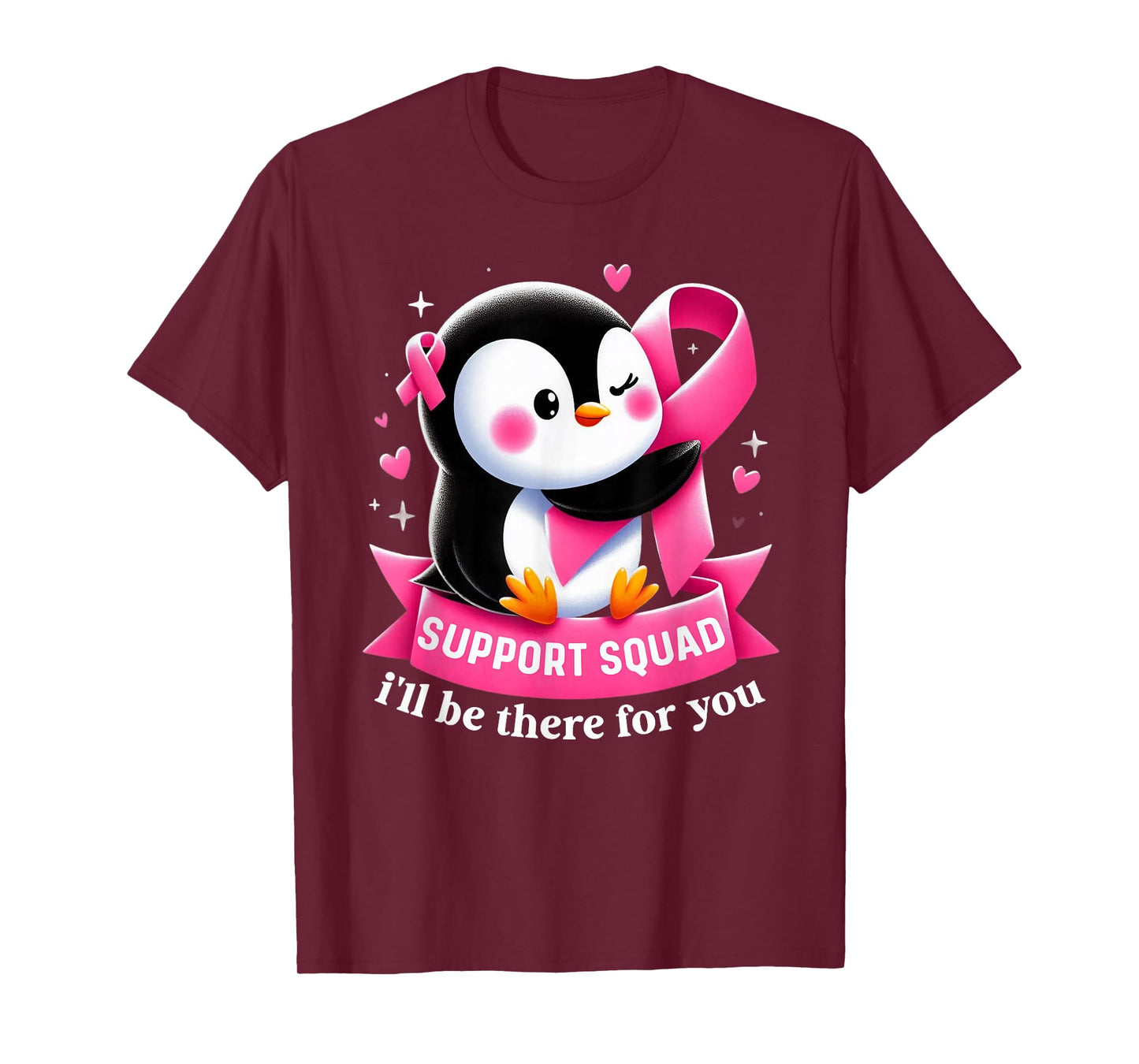 Support Squad Penguin Breast Cancer Awareness Pink Ribbon T-Shirt