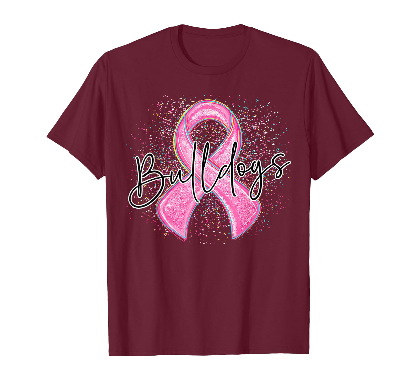Bulldogs Pink Out Ribbon Splatter Breast Cancer Awareness T-Shirt
