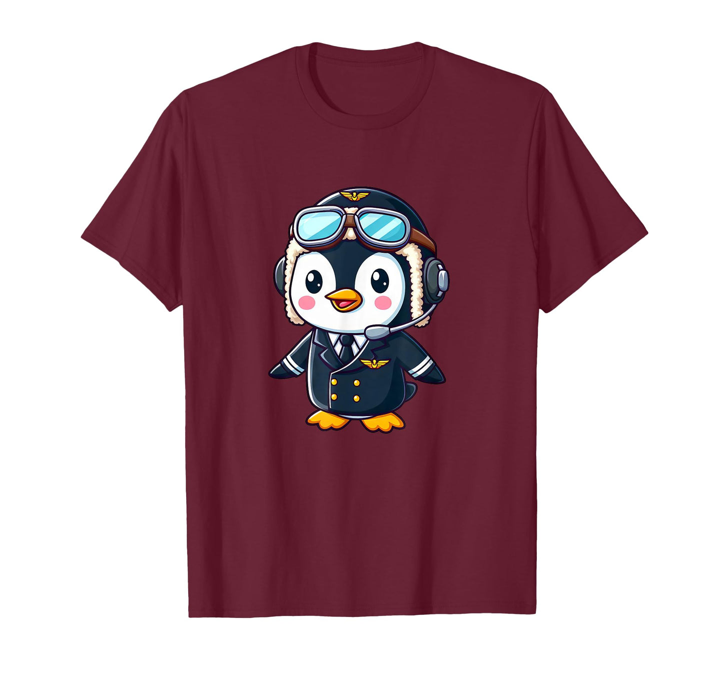 Penguin Cartoon Pilot Flying Airplane T-Shirt