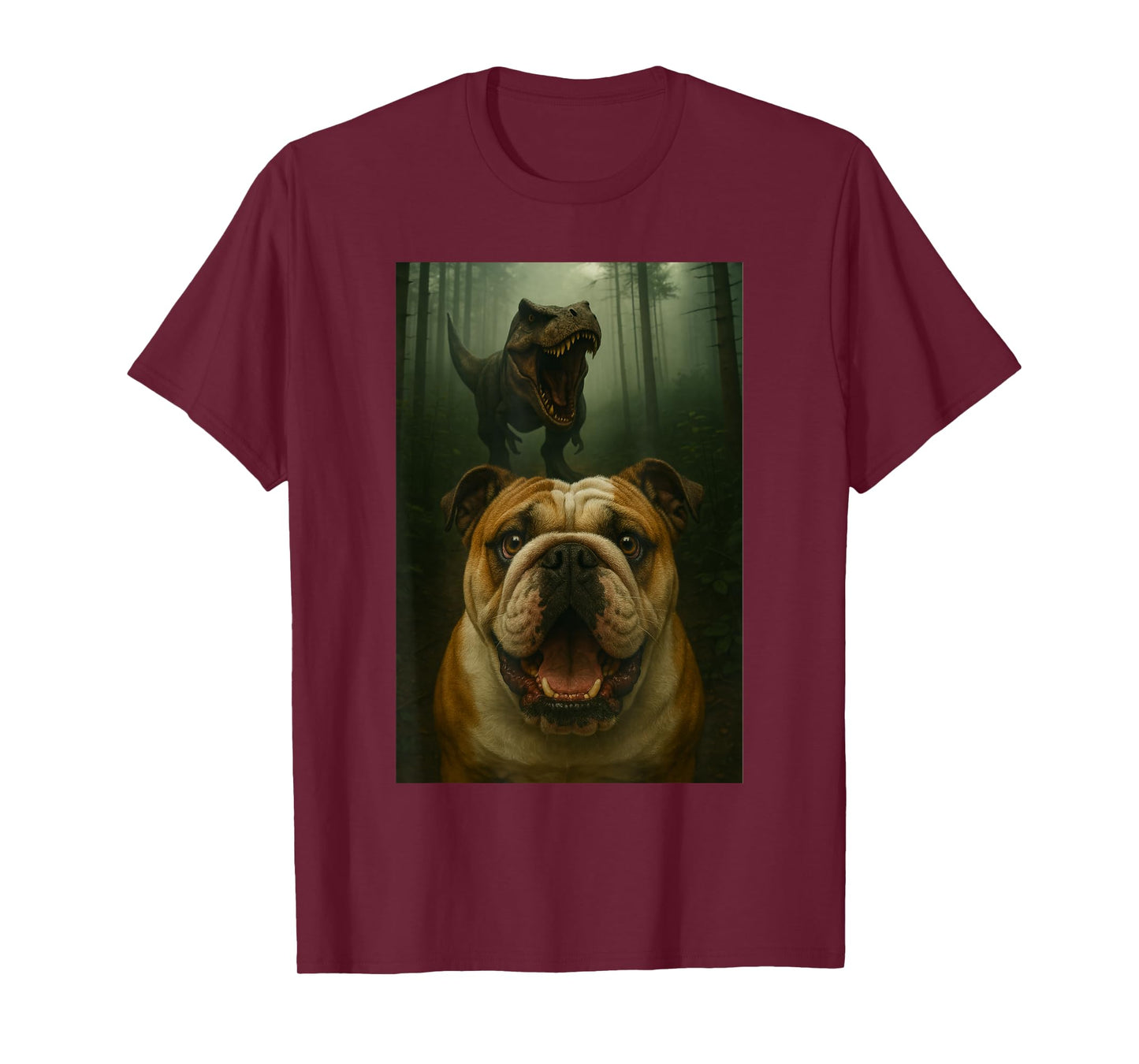English Bulldog Dog Selfie With T-Rex Dinosaur Funny T-Shirt