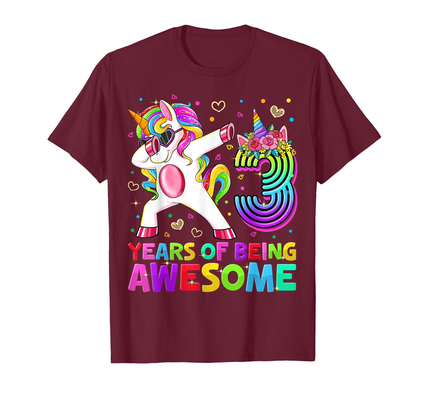 Cute 3rd Birthday Girl Dabbing Unicorn 3 Year Old Party Gift T-Shirt