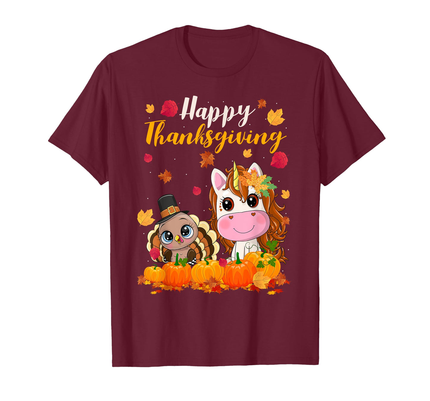 Cute Unicorn Turkey Pilgrim Thanksgiving Fall Little Girls T-Shirt