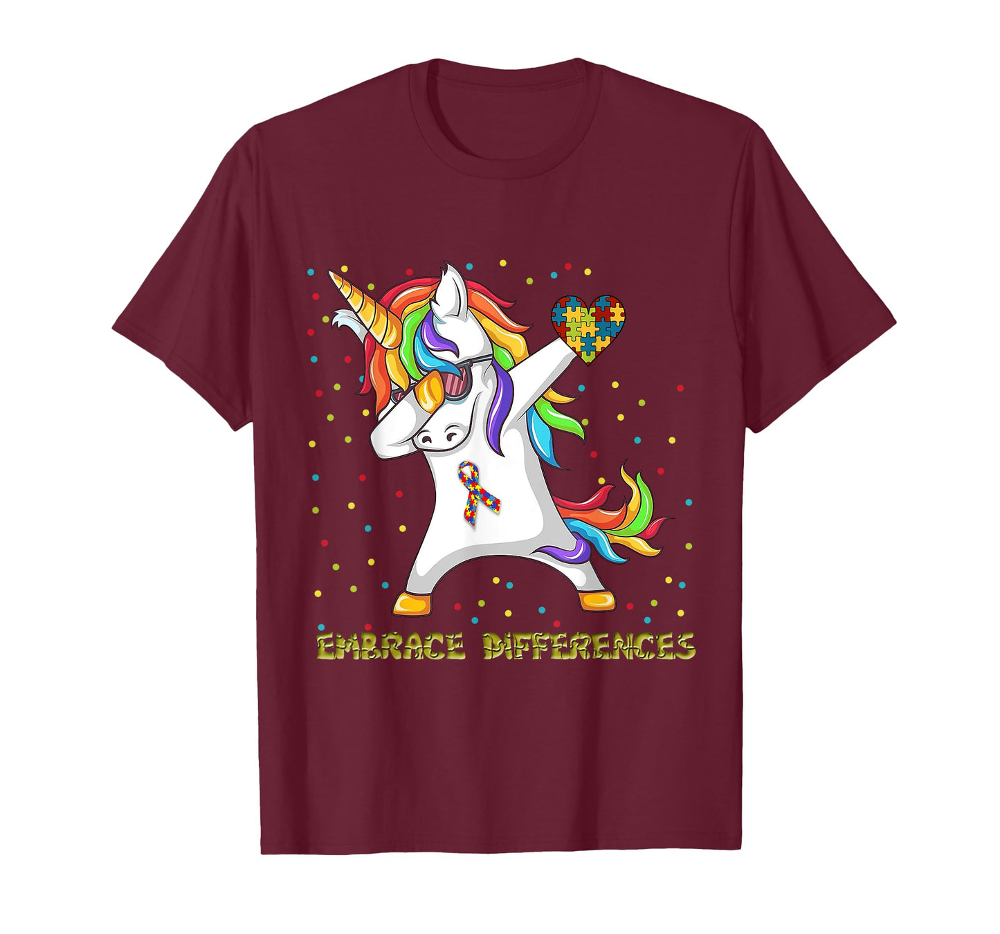 Embrace Differences Unicorn Dabbing Puzzle Autism Awareness T-Shirt
