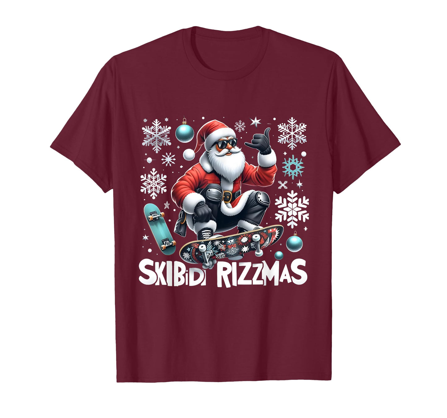 Skibidi Rizzmas Xmas Holiday Skibidi Rizzmas Skater Santa T-Shirt