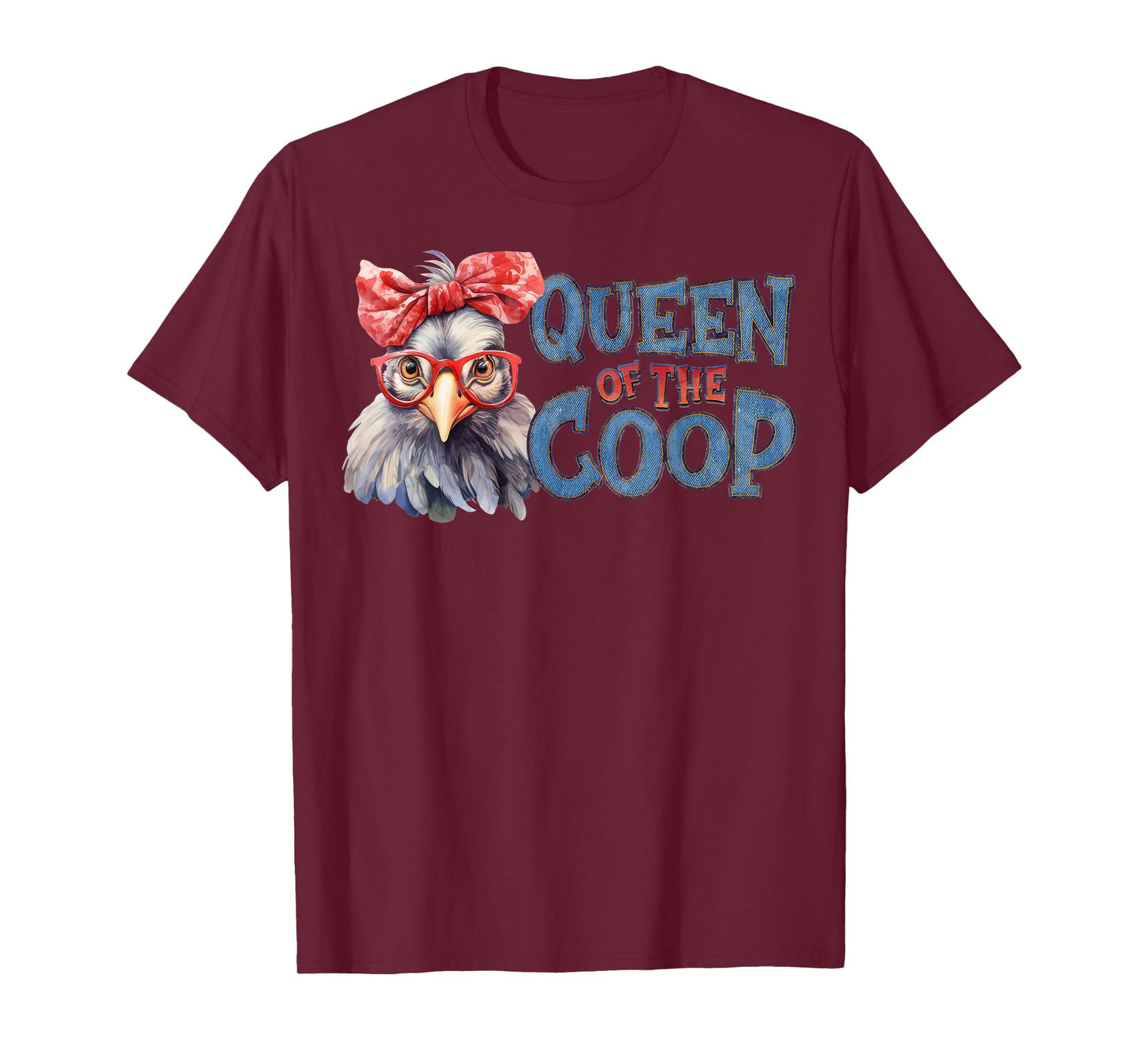 Queen Of The Coop Chicken Bandana Glasses Farm Funny Hen T-Shirt