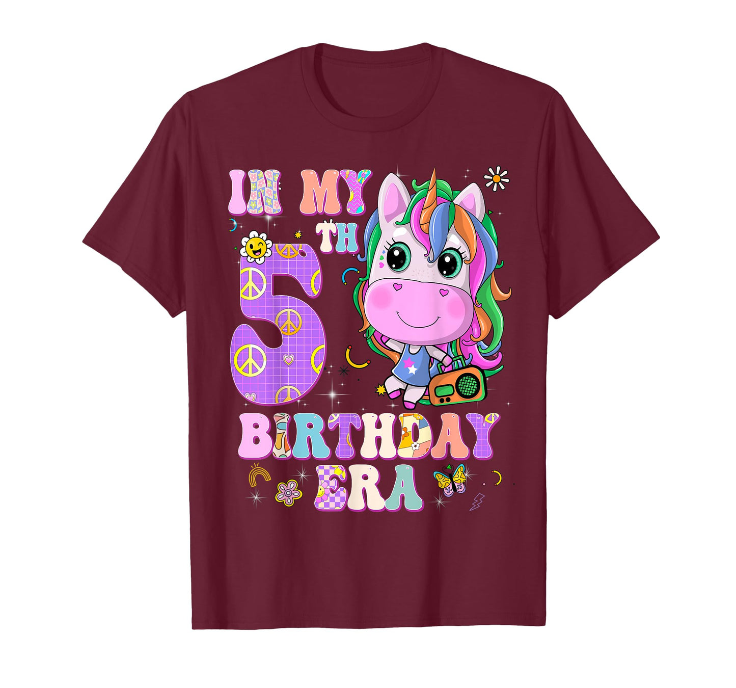 Kids In My 5th Birthday Era Girl Unicorn Gifts 5 Year Old T-Shirt