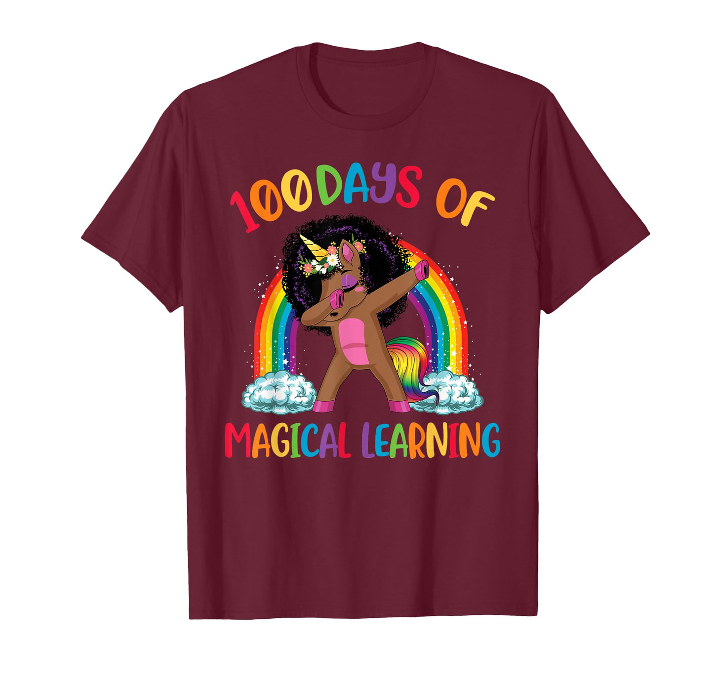 100 Days Of Magical Learning afro Black Dabbing Unicorn Girl T-Shirt