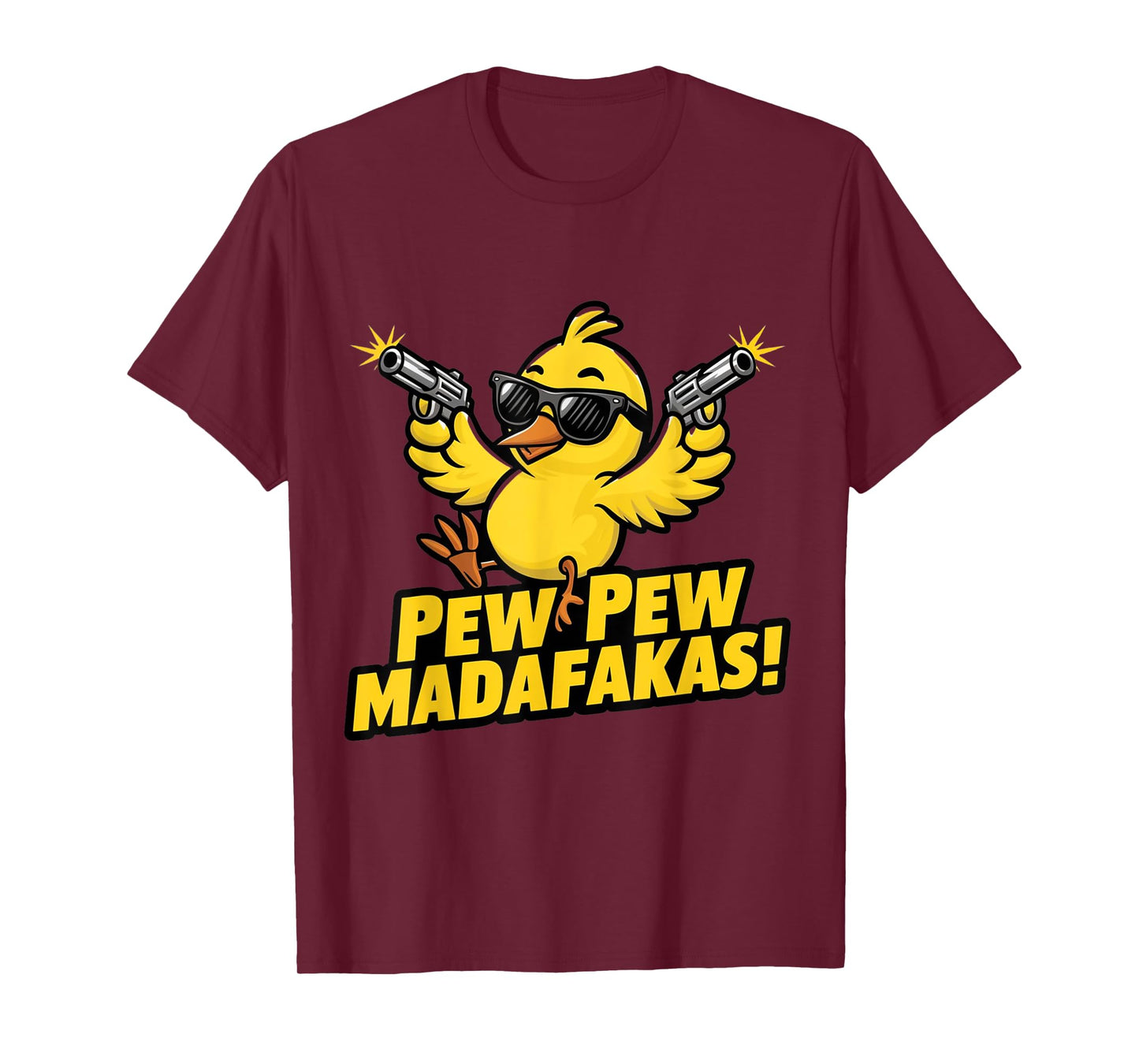 Pew Madafakas Pew Retro Chick with Guns for Duck Enthusiasts T-Shirt