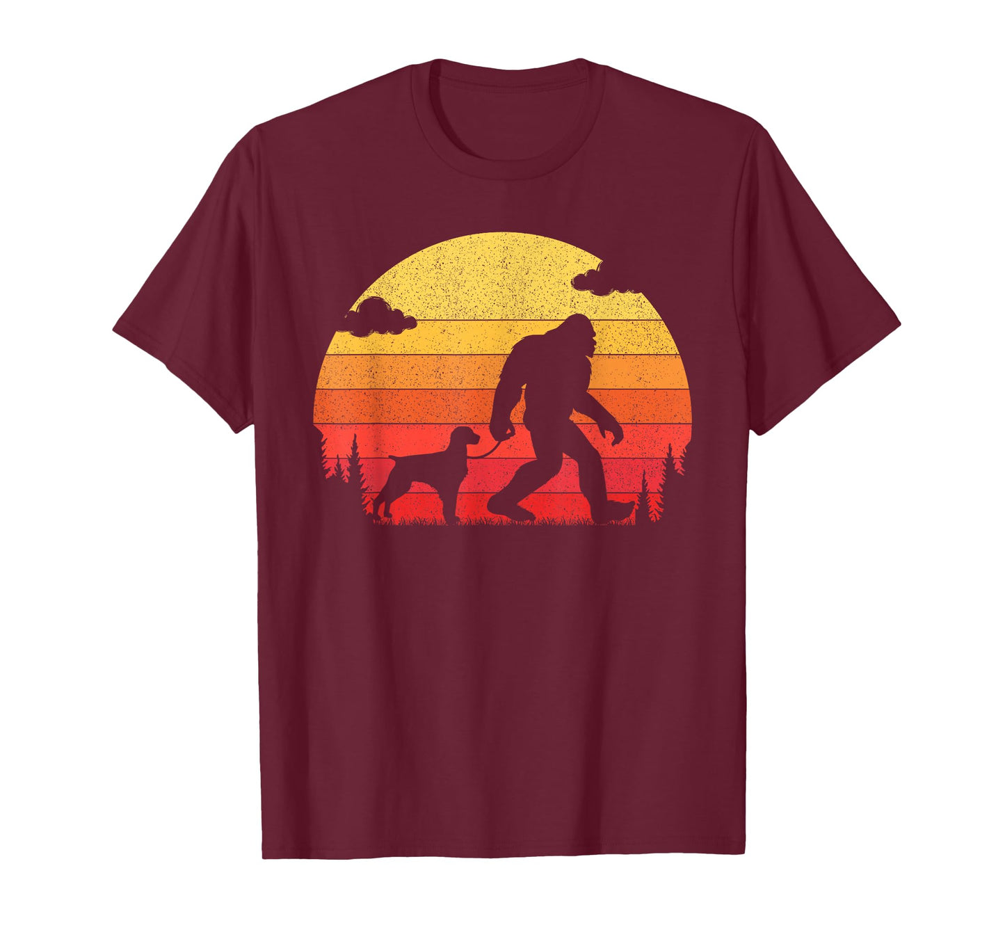 Retro Bigfoot Silhouette Walking Brittany Spaniel Dog T-Shirt