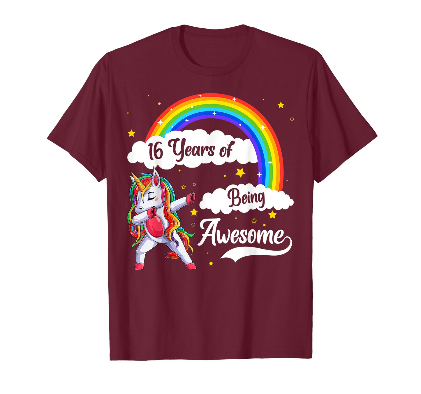 16 Years Of Being Awesome Dabbing Unicorn & Rainbow Birthday T-Shirt