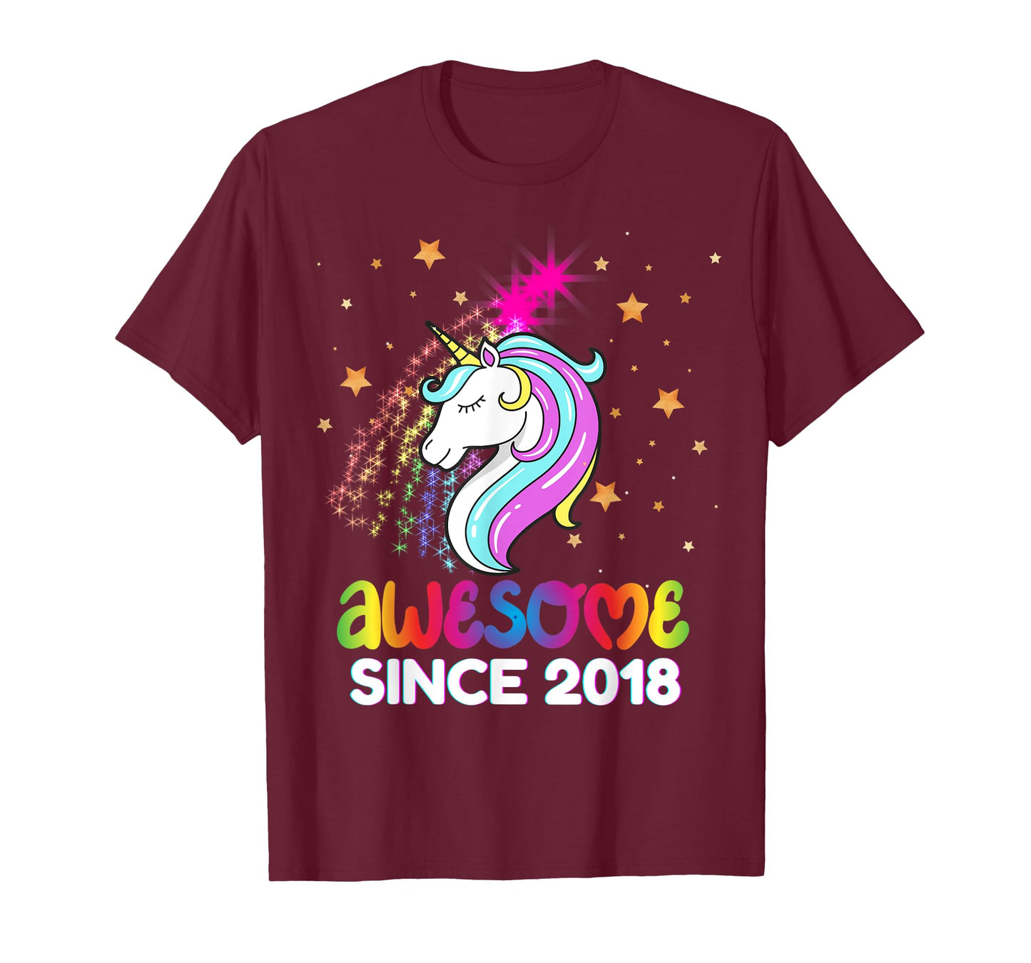 Fifth 6th Birthday Awesome Since 2018 Rainbows and Unicorn T-Shirt