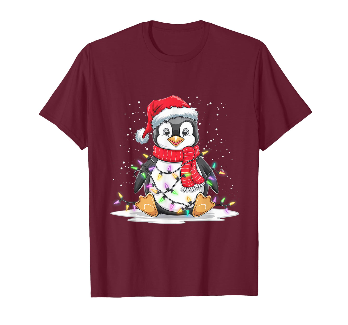 Funny Xmas Matching Santa Hat Penguin Christmas Tree Lights T-Shirt