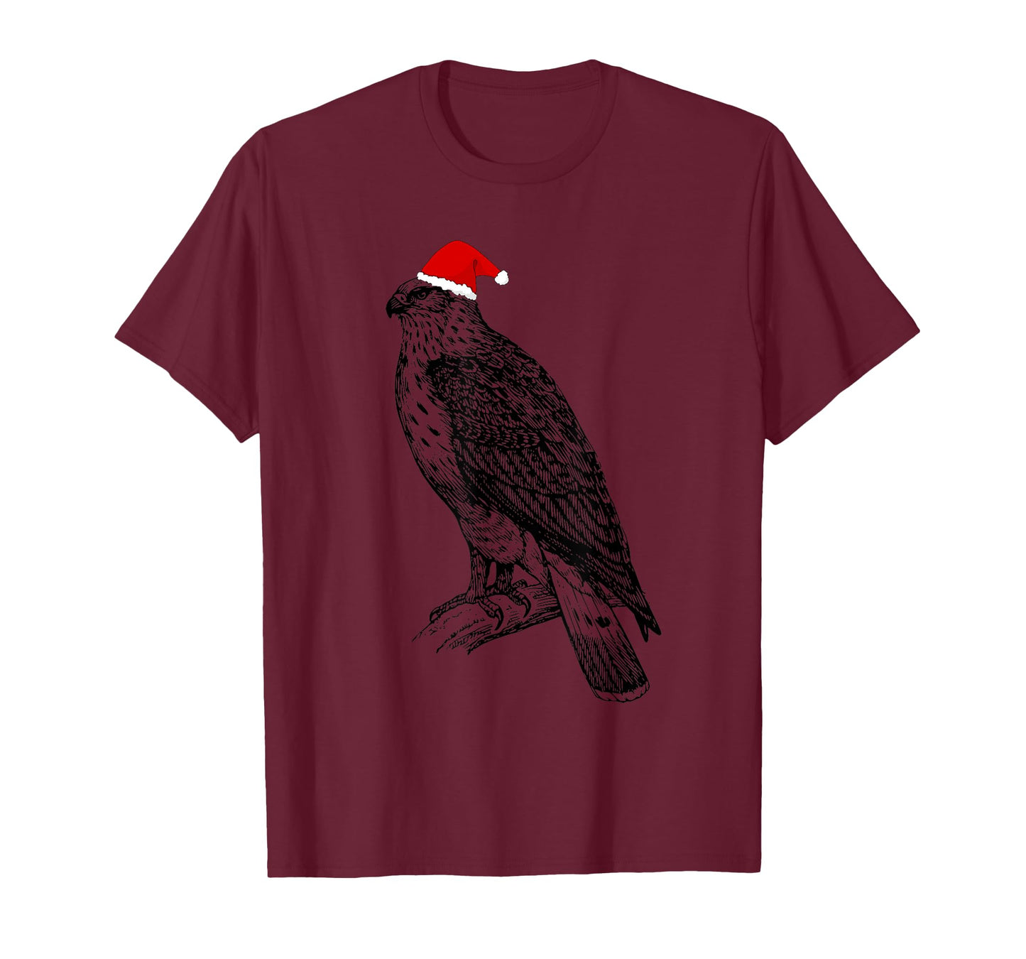 Christmas Hawk in Santa Hat Ornithology Hawk Bird T-Shirt