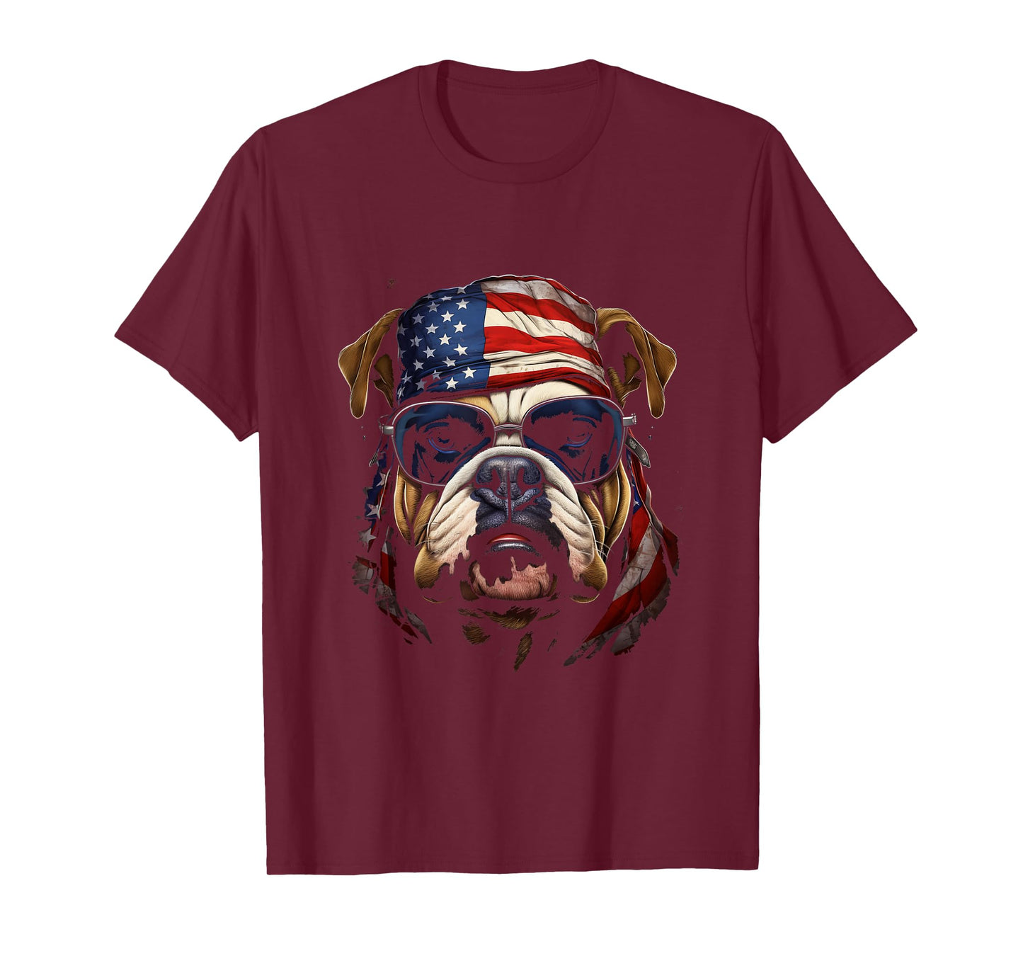 Bulldog Wearing American Flag Bandana Patriotic Paws T-Shirt