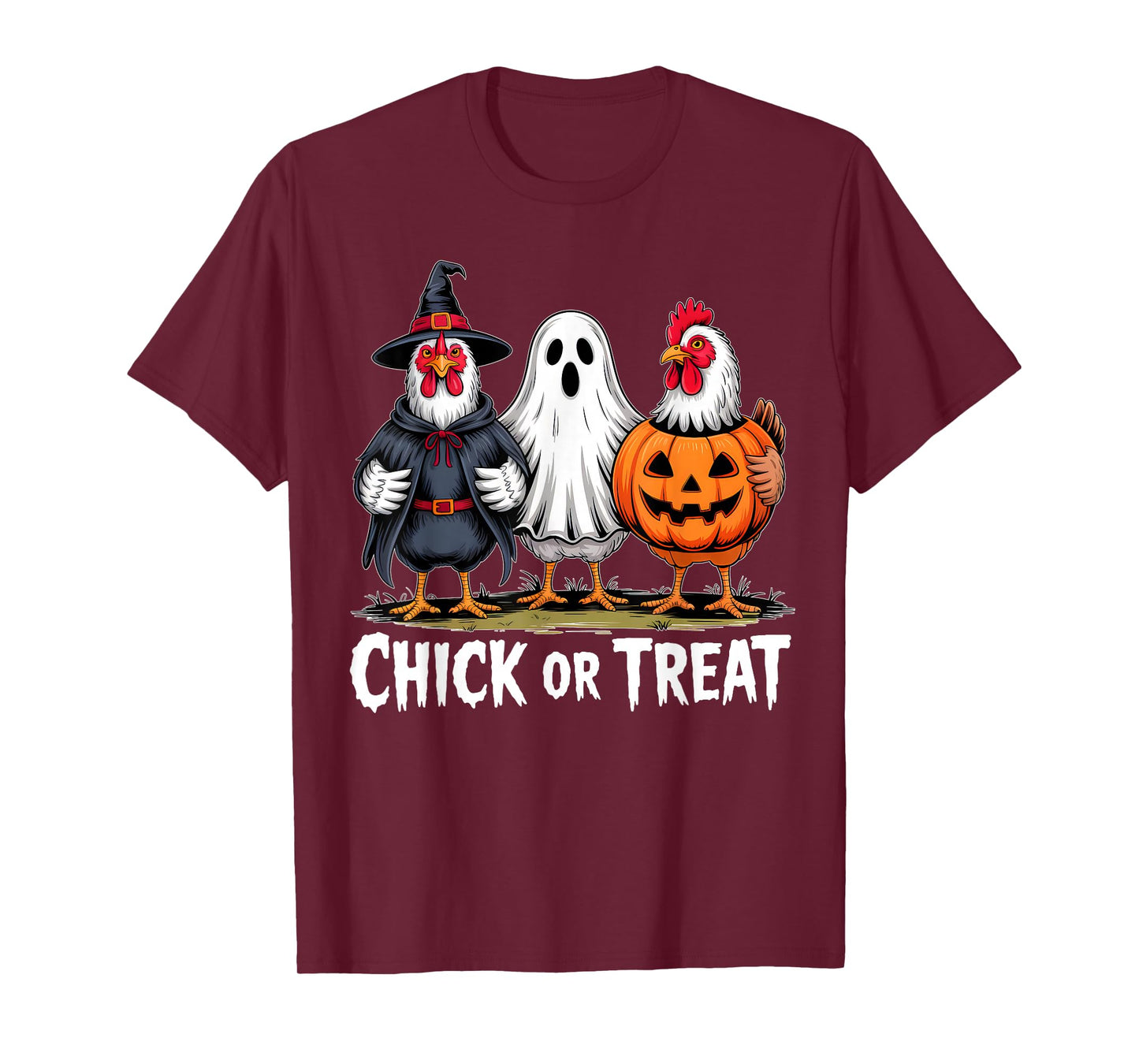 Chick Or Treat Spooky Witch Ghost Pumpkin Chicken Halloween T-Shirt