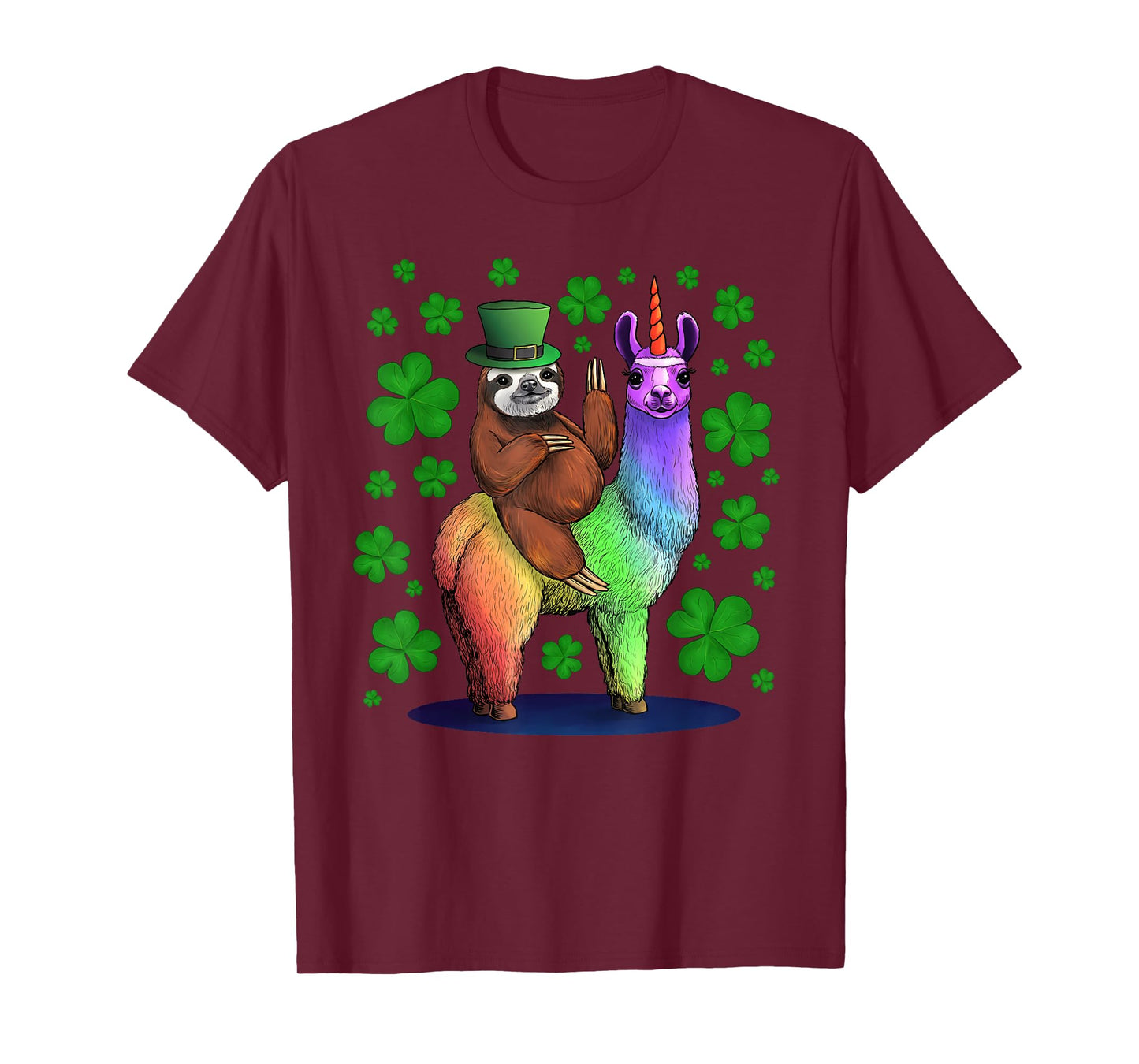 Leprechaun Sloth Riding Llama Unicorn St Patricks Day T-Shirt