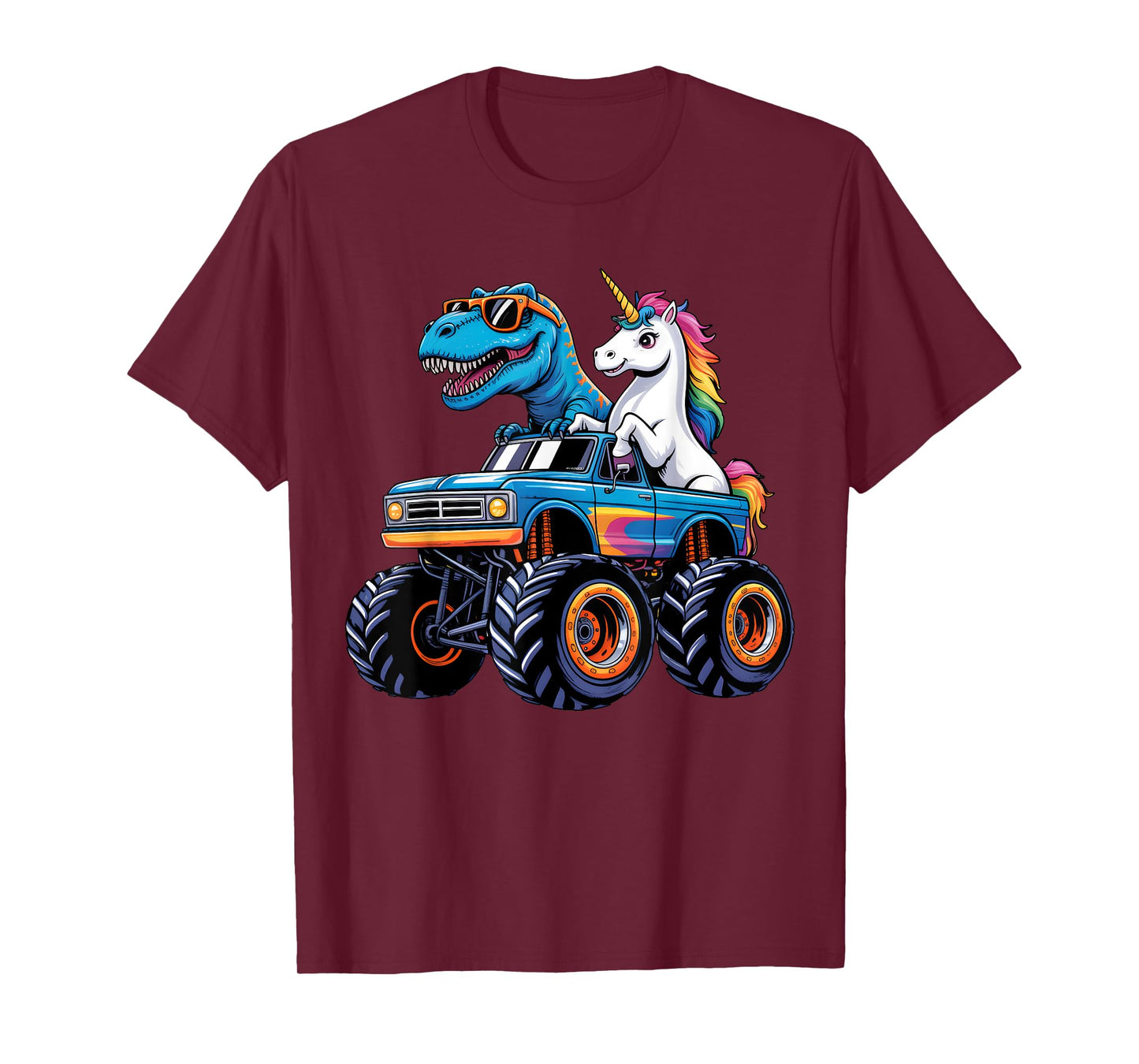 Unicorn Riding T rex Monster Truck Boys Girls Funny Unicorn T-Shirt