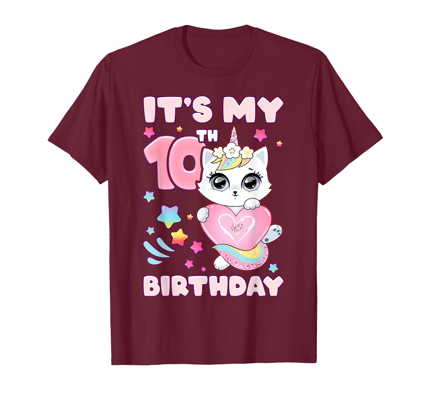 Birthday girl 10 years old, cat, unicorn, 10th birthday T-Shirt