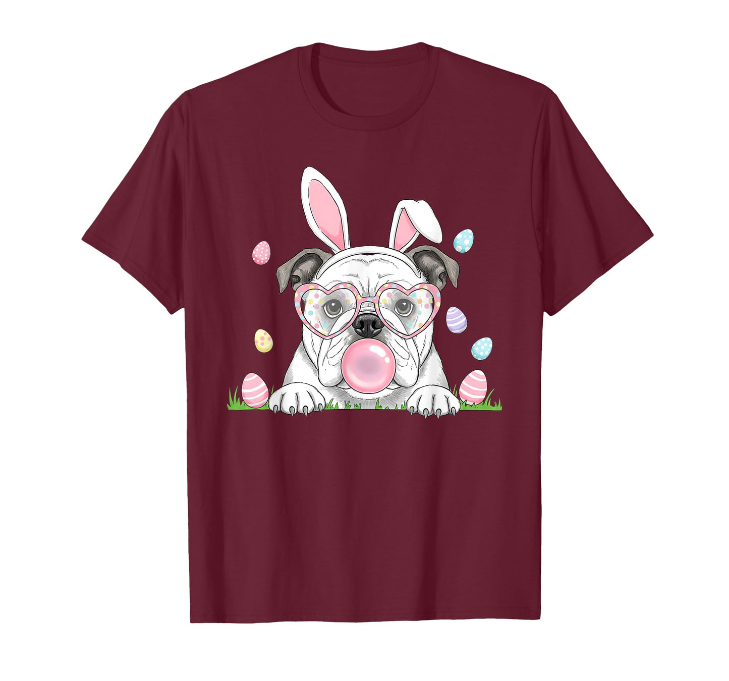 English Bulldog Bunny Bubble Gum Easter Day Womens Mens Kids T-Shirt