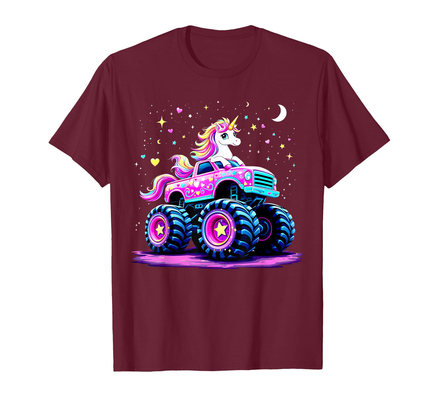 Funny Cute Unicorn Riding A Pink Monster Truck T-Shirt
