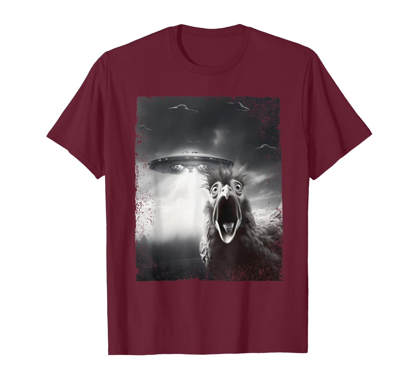 Funny Alien UFO Graphic Tee Chicken Selfie with UFOs Weird T-Shirt